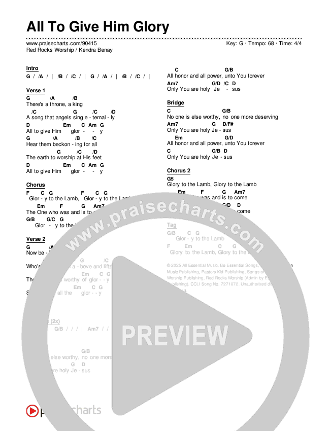 All To Give Him Glory Chords & Lyrics (Red Rocks Worship / Kendra Benay)