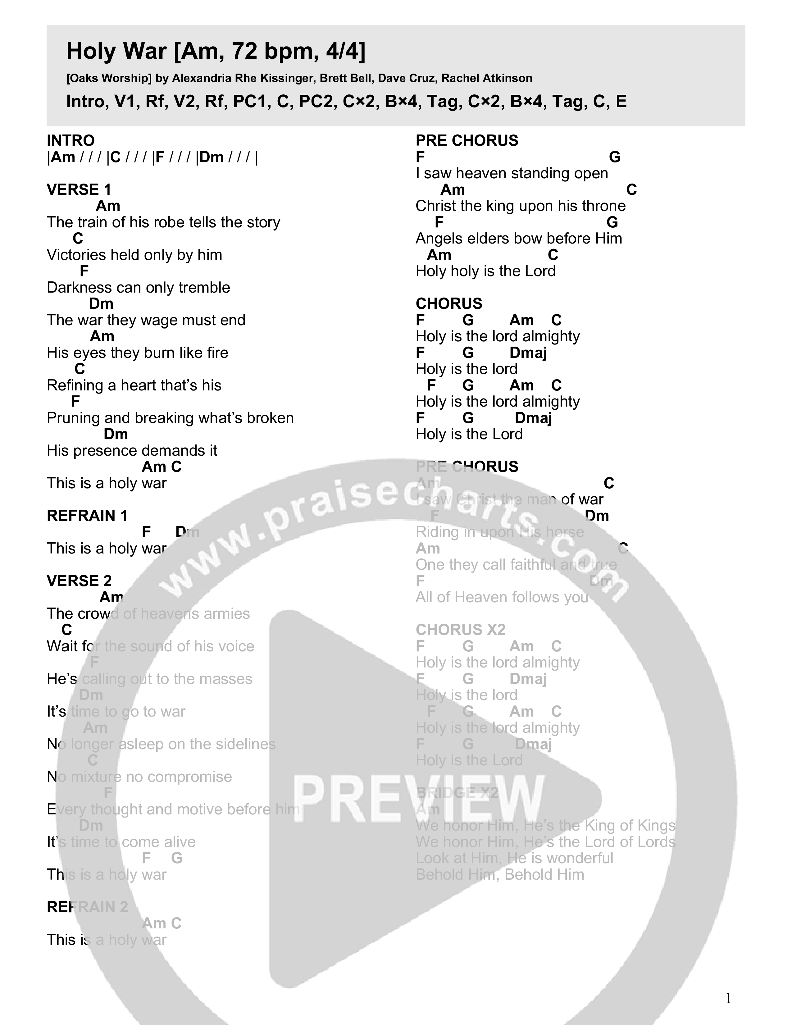 Holy War Chord Chart (Oaks Worship)