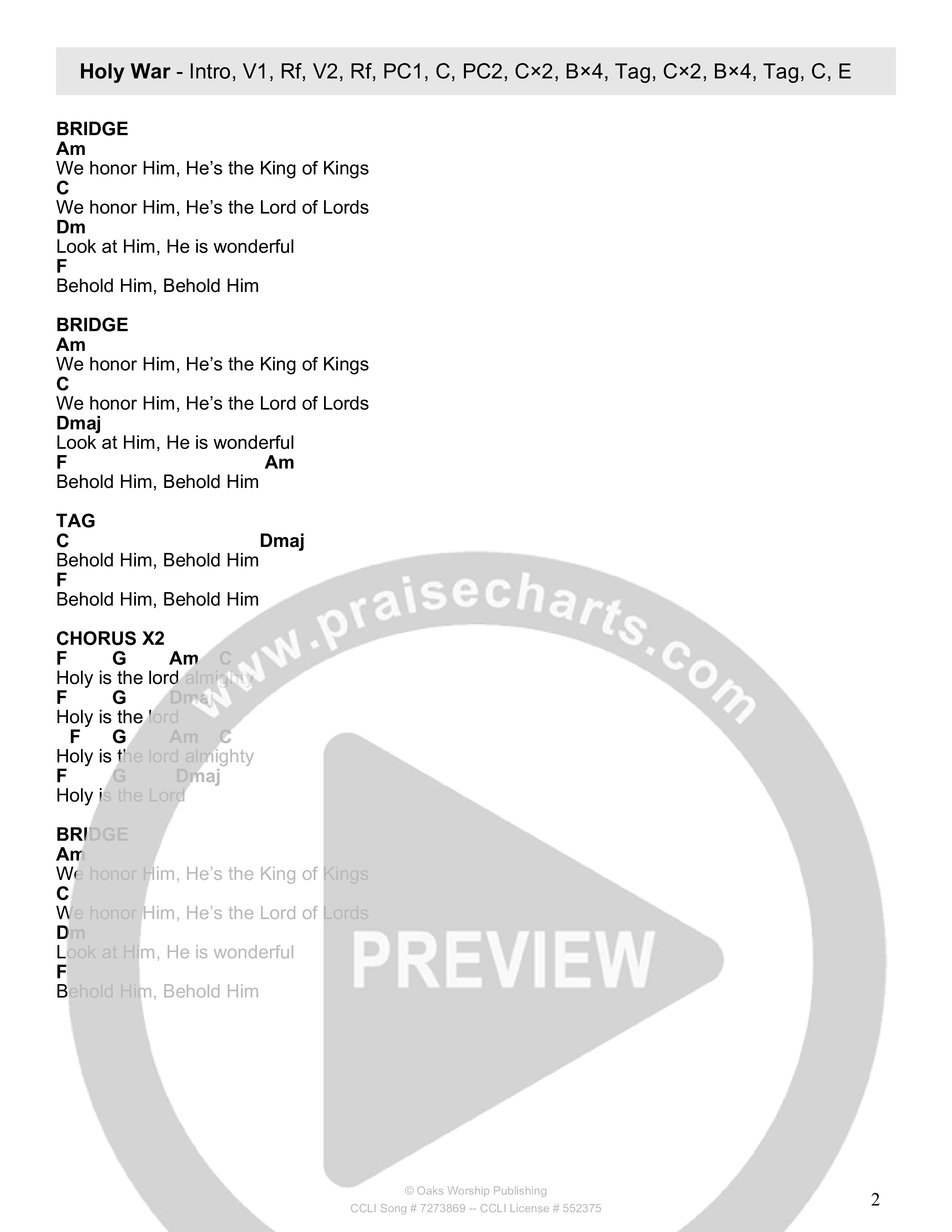 Holy War Chord Chart (Oaks Worship)