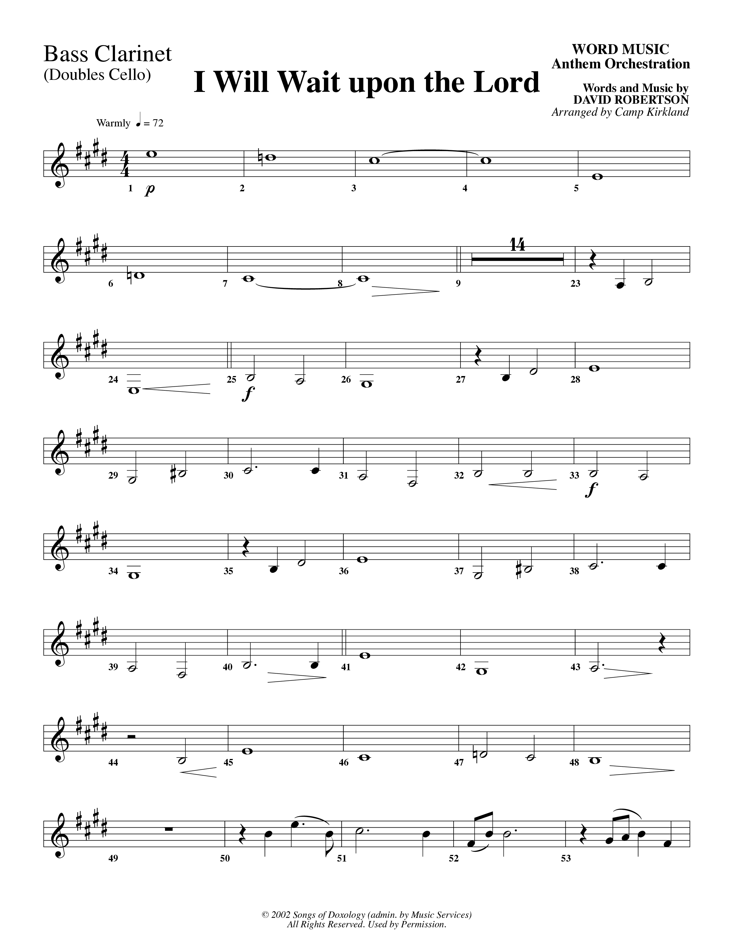 I Will Wait Upon The Lord (Choral Anthem SATB) Bass Clarinet (Word Music Choral / Arr. Camp Kirkland)