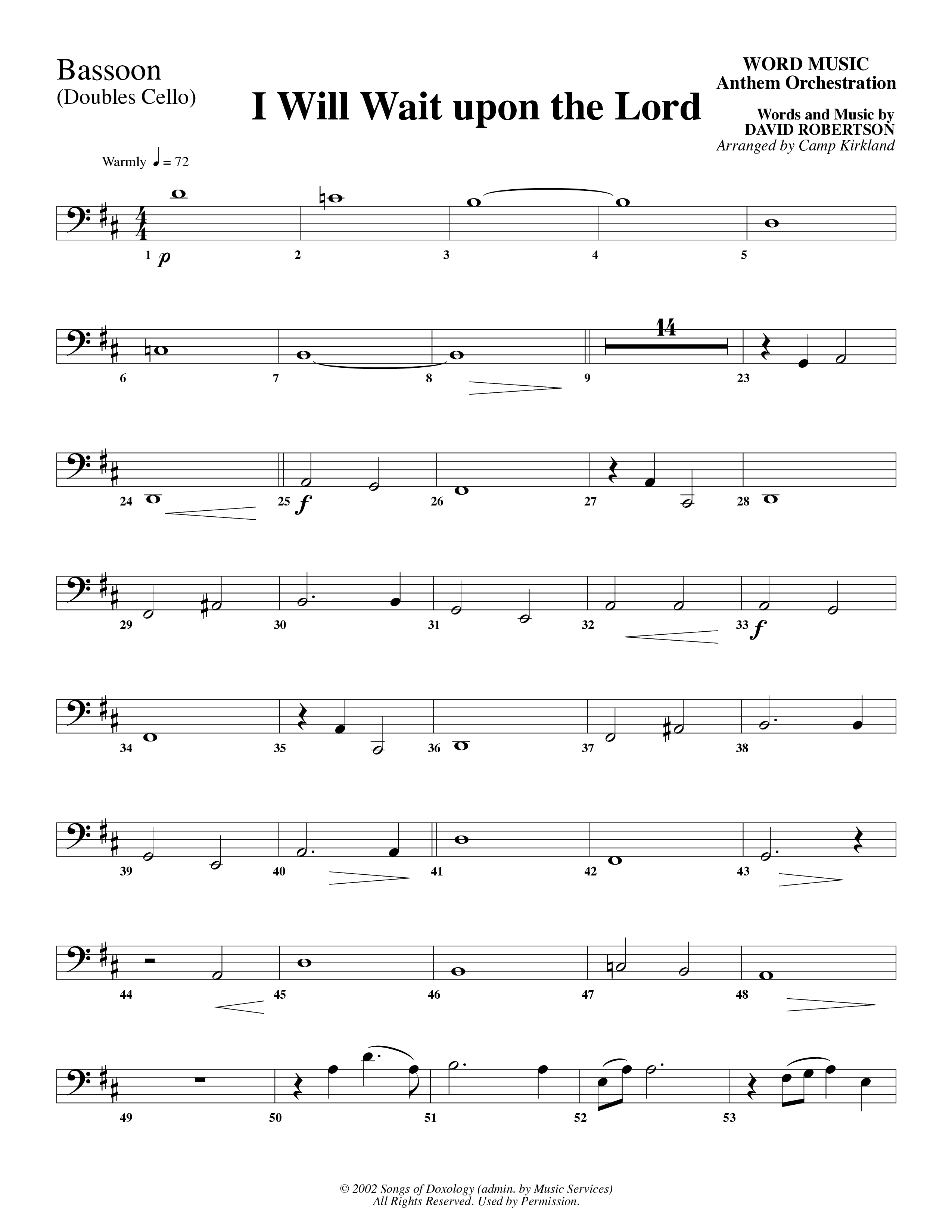 I Will Wait Upon The Lord (Choral Anthem SATB) Bassoon (Word Music Choral / Arr. Camp Kirkland)