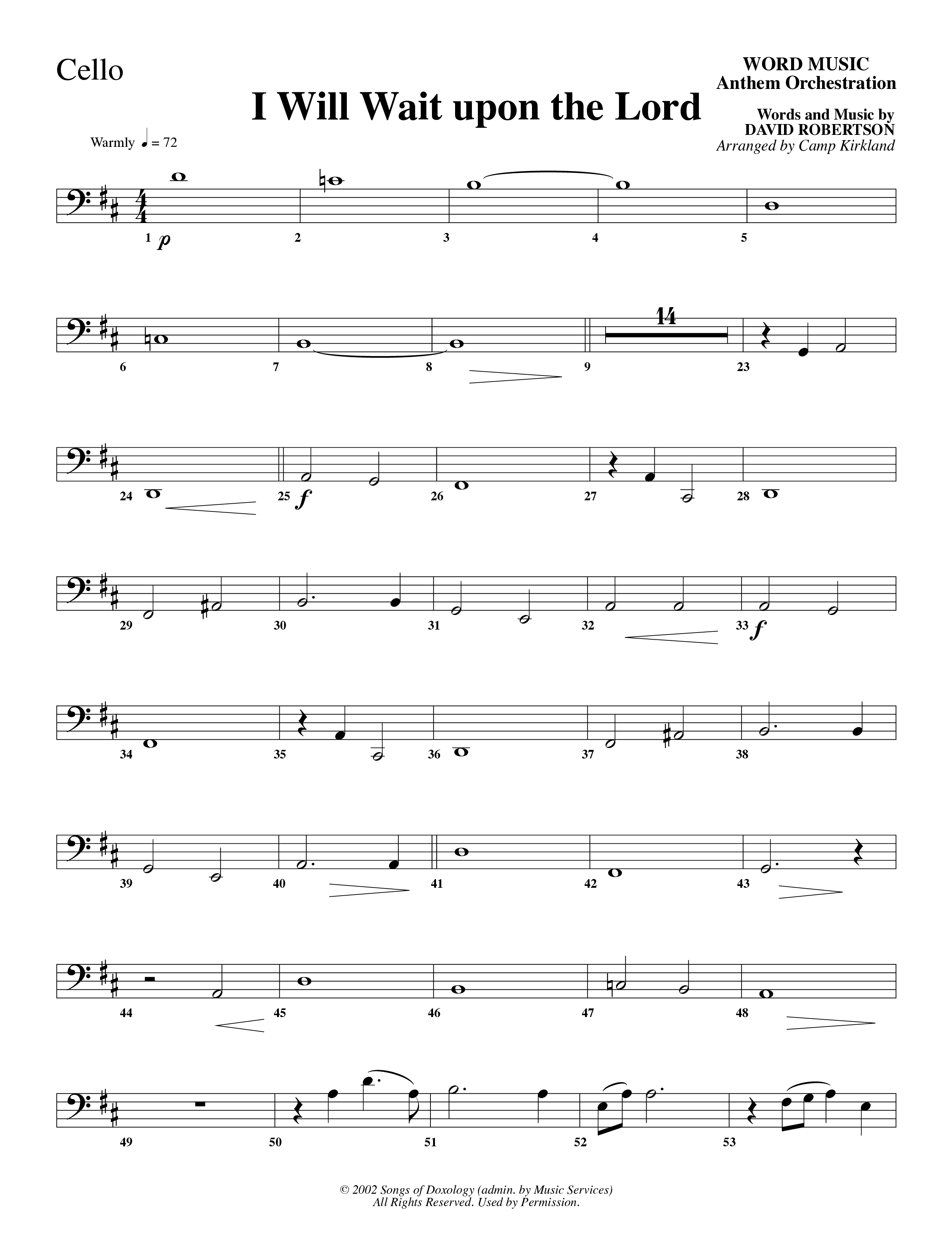 I Will Wait Upon The Lord (Choral Anthem SATB) Cello (Word Music Choral / Arr. Camp Kirkland)