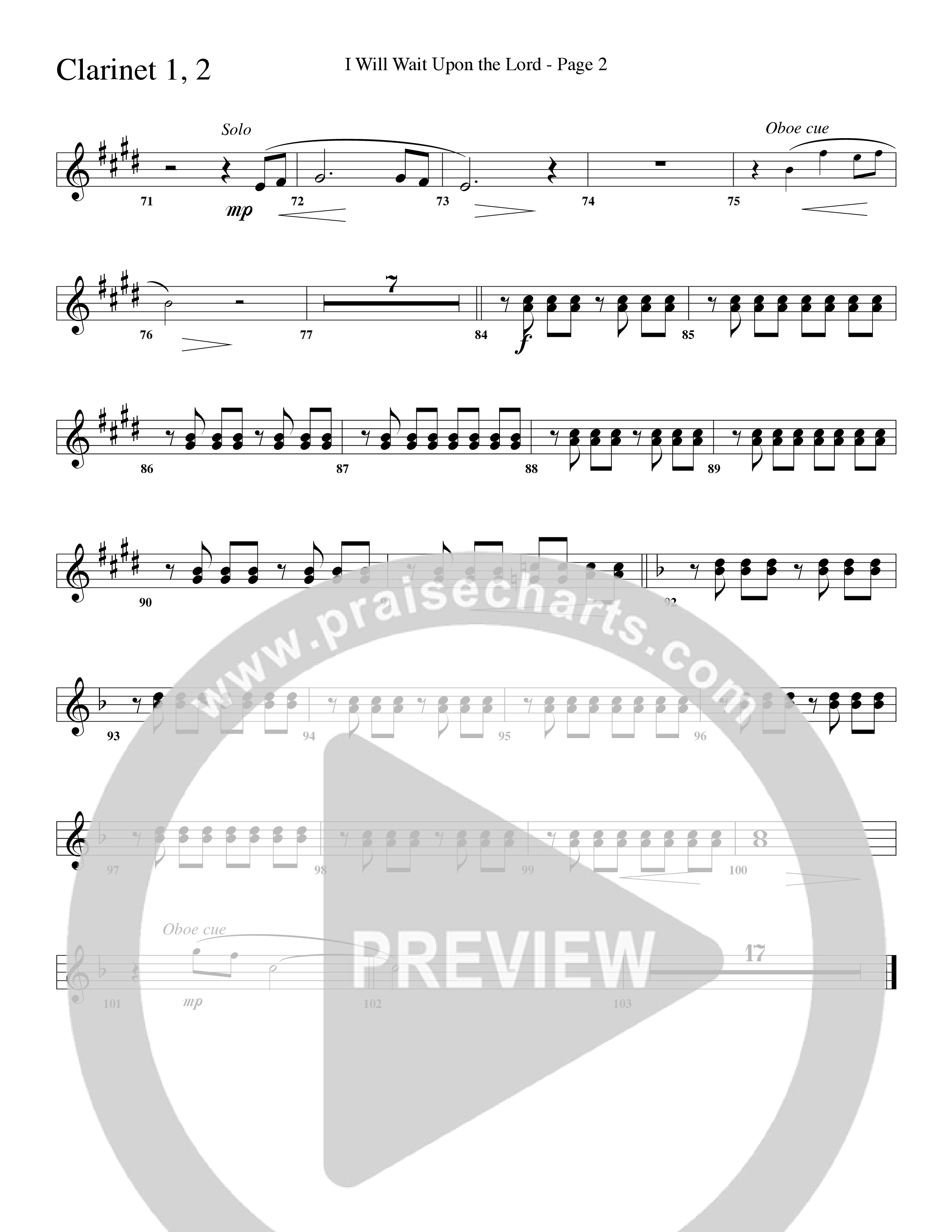 I Will Wait Upon The Lord (Choral Anthem SATB) Clarinet 1/2 (Word Music Choral / Arr. Camp Kirkland)