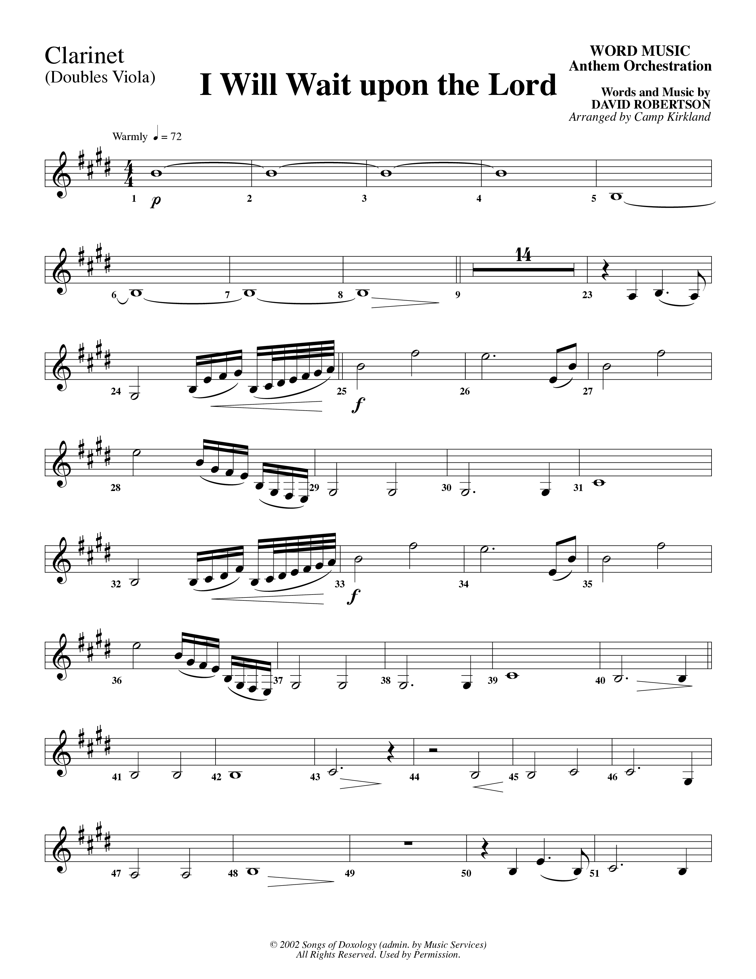 I Will Wait Upon The Lord (Choral Anthem SATB) Clarinet 3 (Word Music Choral / Arr. Camp Kirkland)
