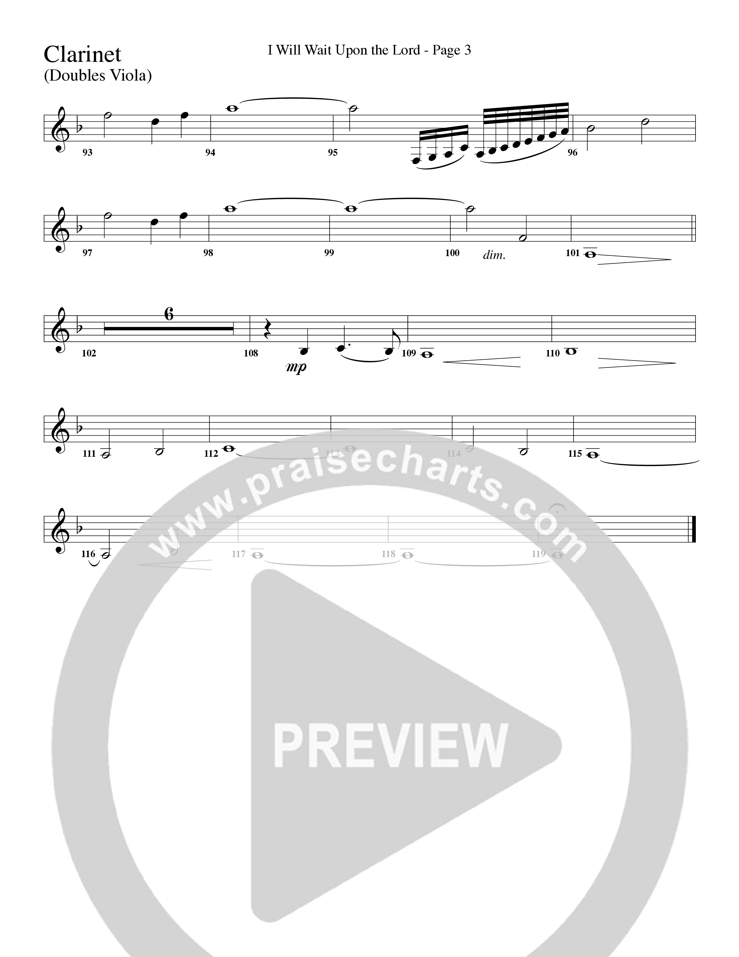I Will Wait Upon The Lord (Choral Anthem SATB) Clarinet 3 (Word Music Choral / Arr. Camp Kirkland)