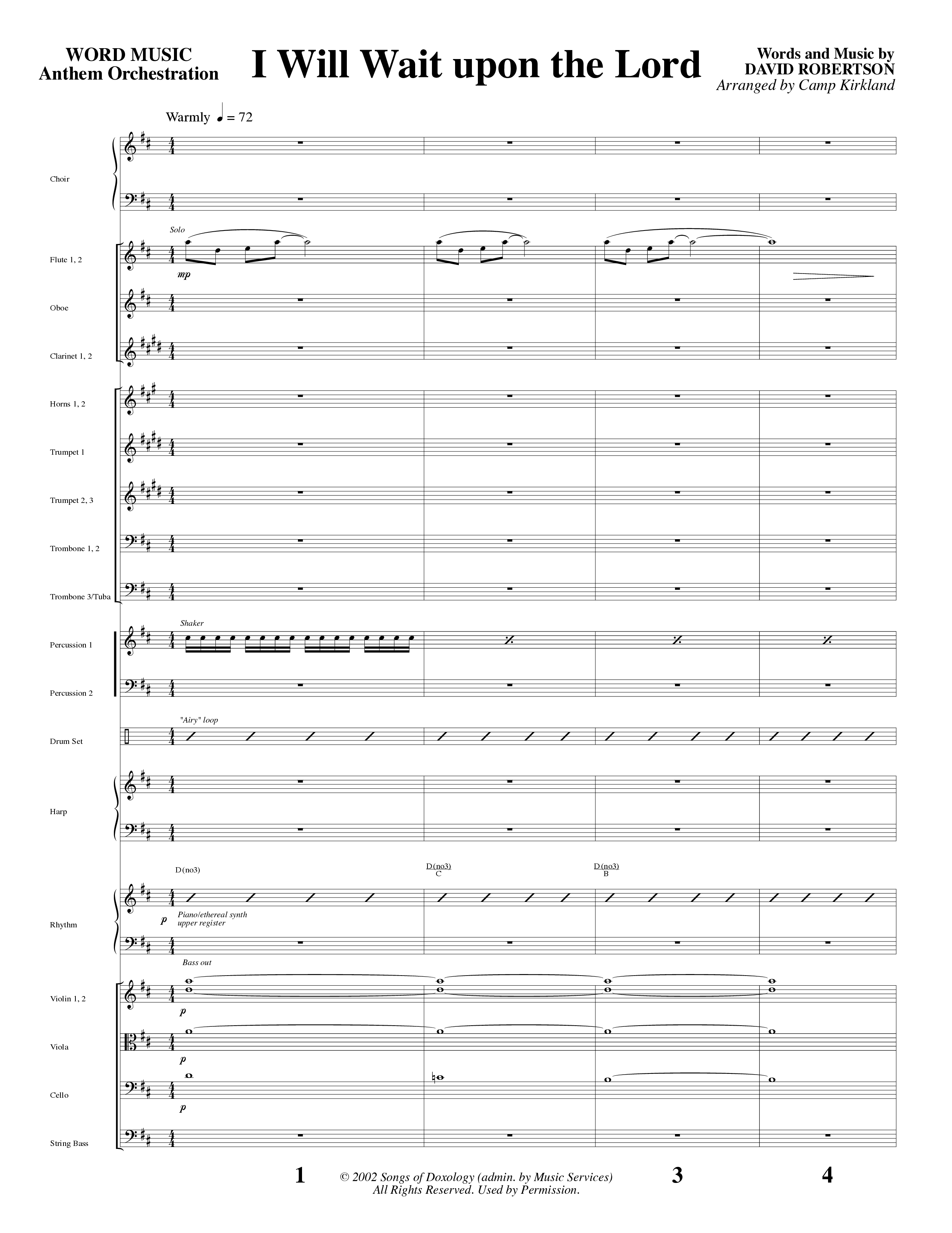 I Will Wait Upon The Lord (Choral Anthem SATB) Orchestration (Word Music Choral / Arr. Camp Kirkland)