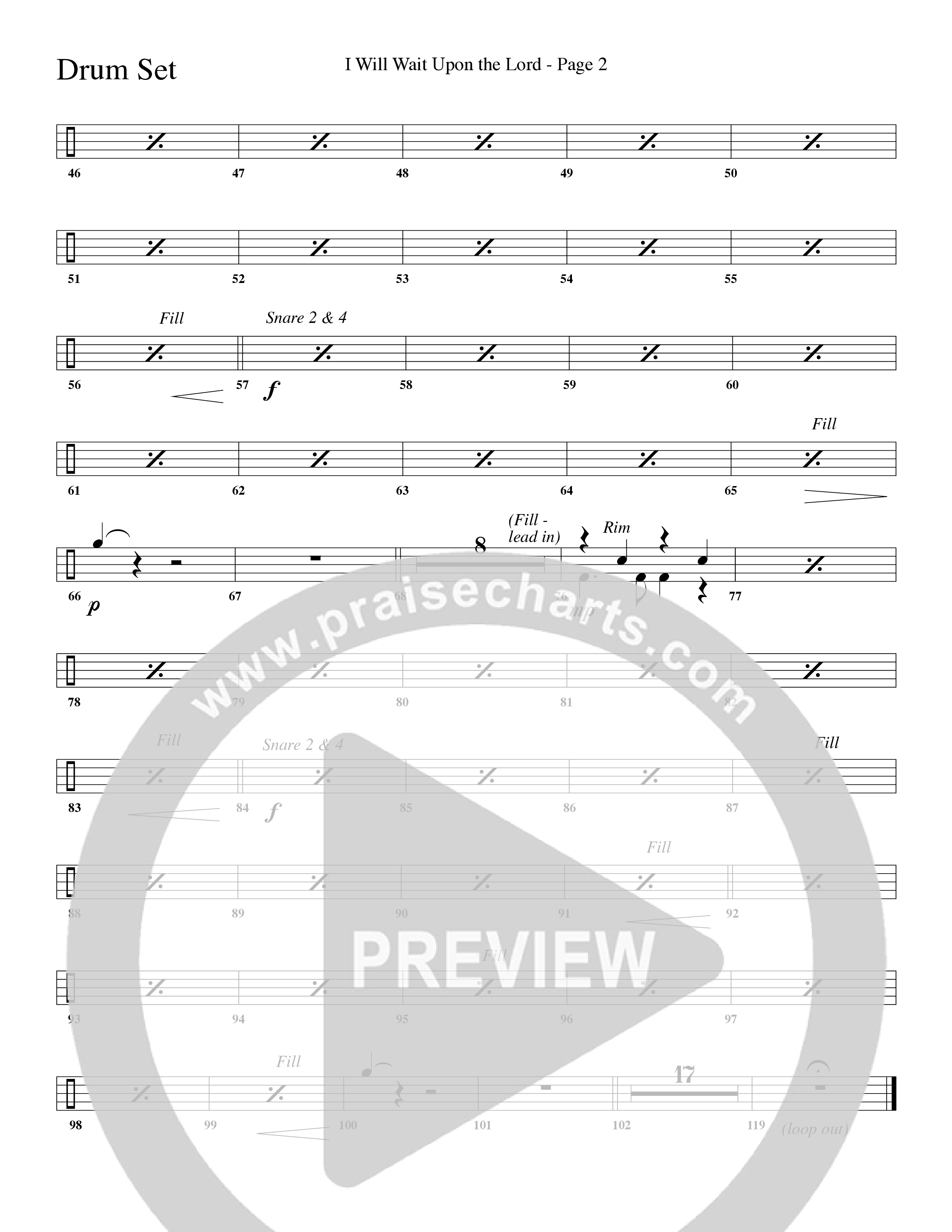 I Will Wait Upon The Lord (Choral Anthem SATB) Drum Set (Word Music Choral / Arr. Camp Kirkland)