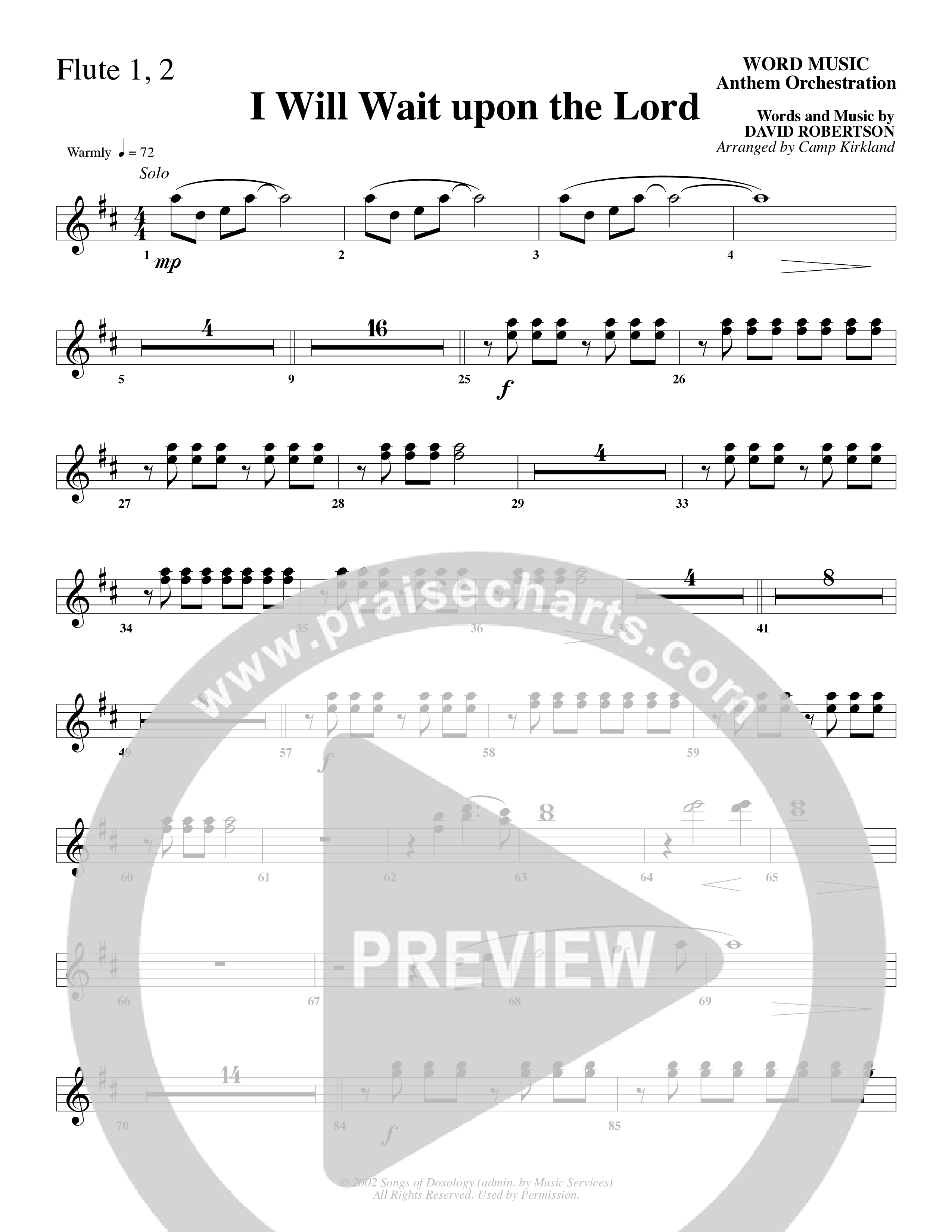 I Will Wait Upon The Lord (Choral Anthem SATB) Flute 1/2 (Word Music Choral / Arr. Camp Kirkland)