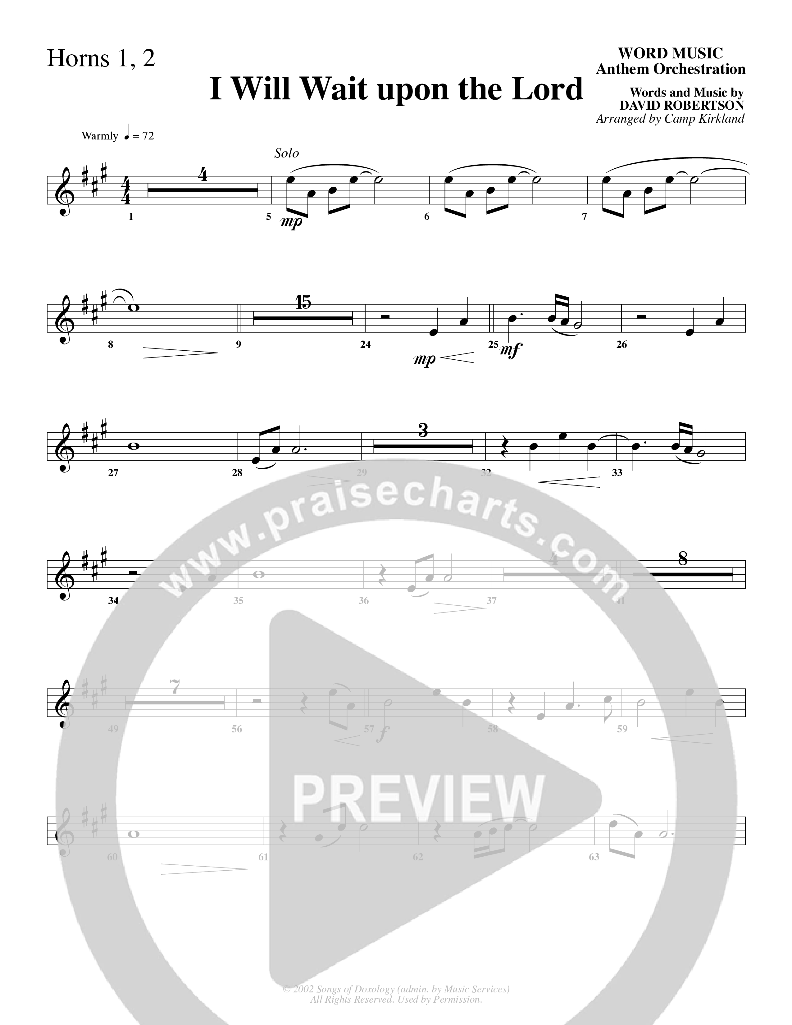 I Will Wait Upon The Lord (Choral Anthem SATB) French Horn 1/2 (Word Music Choral / Arr. Camp Kirkland)