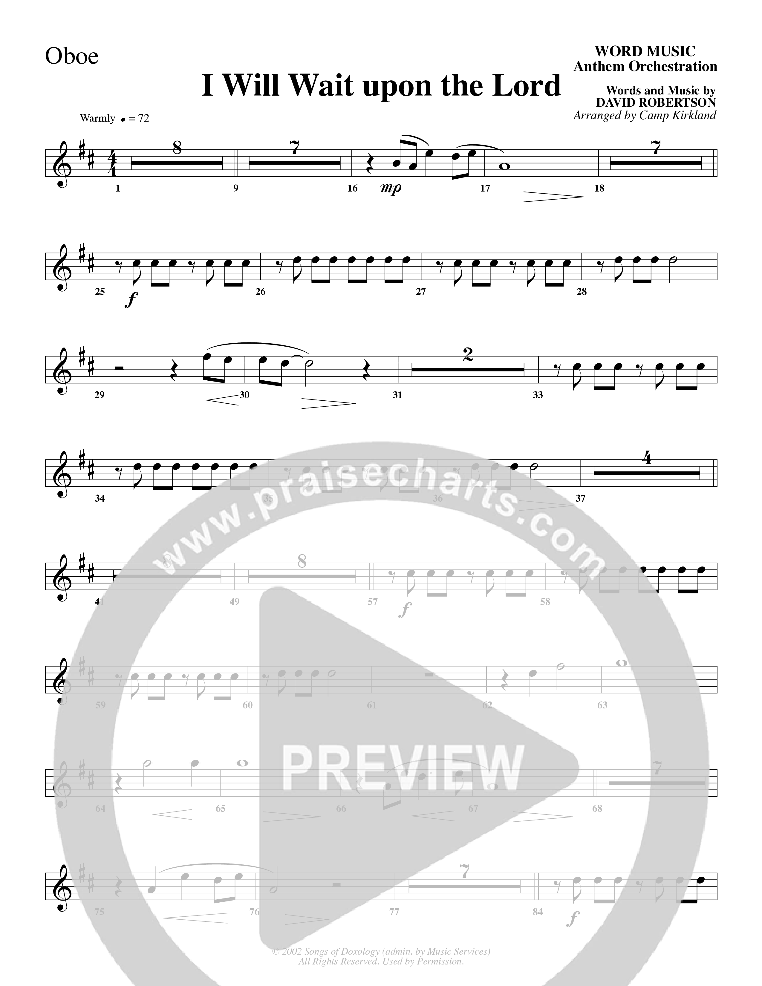 I Will Wait Upon The Lord (Choral Anthem SATB) Oboe (Word Music Choral / Arr. Camp Kirkland)