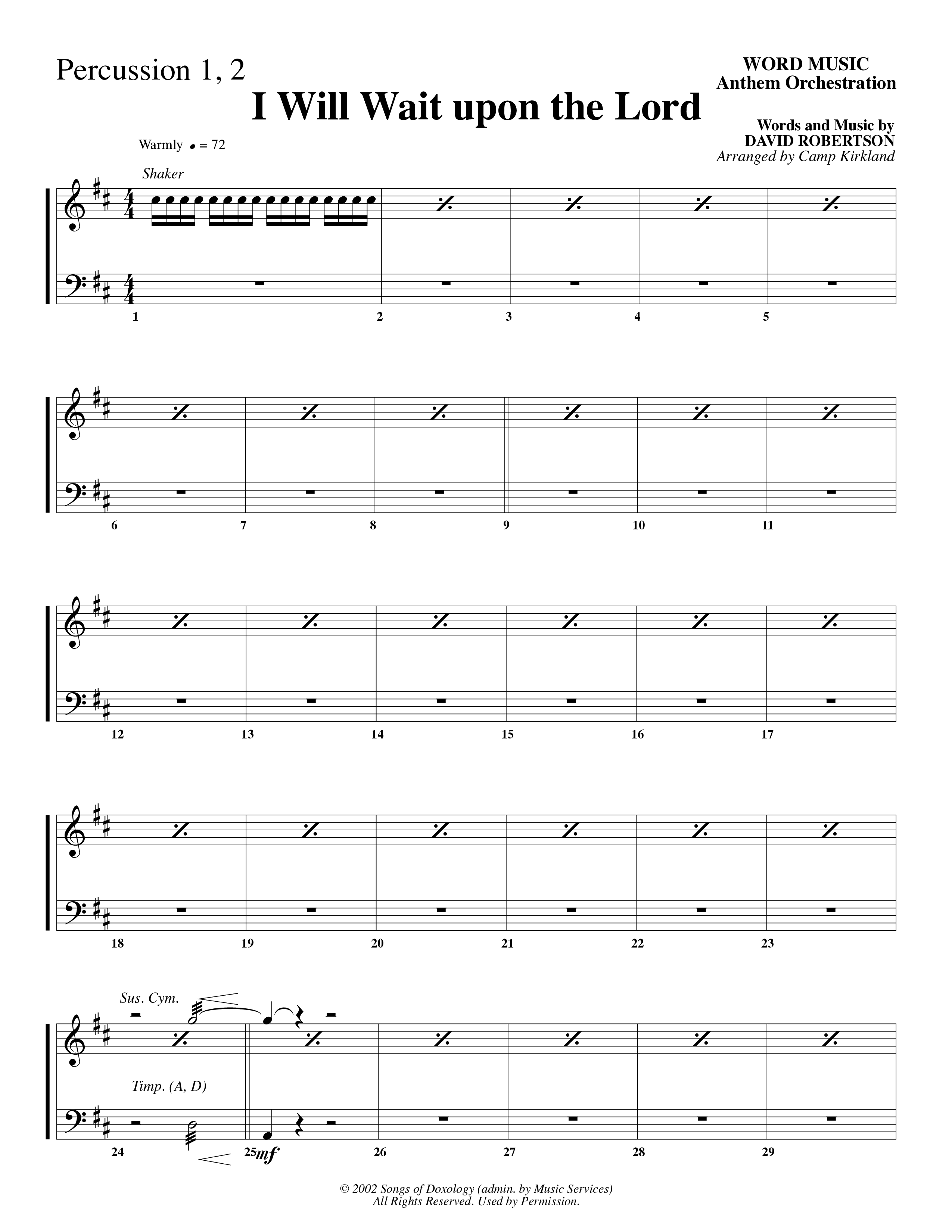 I Will Wait Upon The Lord (Choral Anthem SATB) Percussion (Word Music Choral / Arr. Camp Kirkland)
