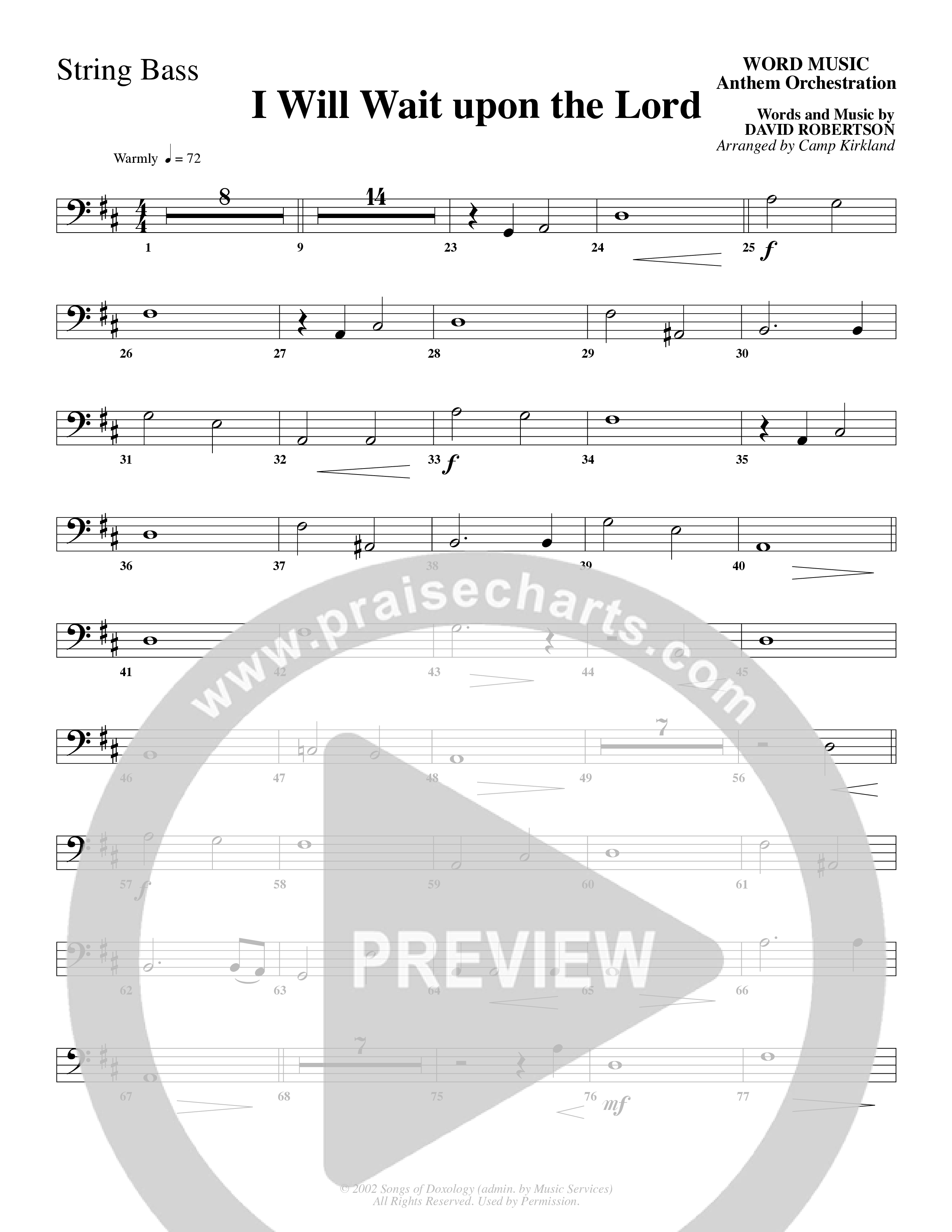 I Will Wait Upon The Lord (Choral Anthem SATB) String Bass (Word Music Choral / Arr. Camp Kirkland)