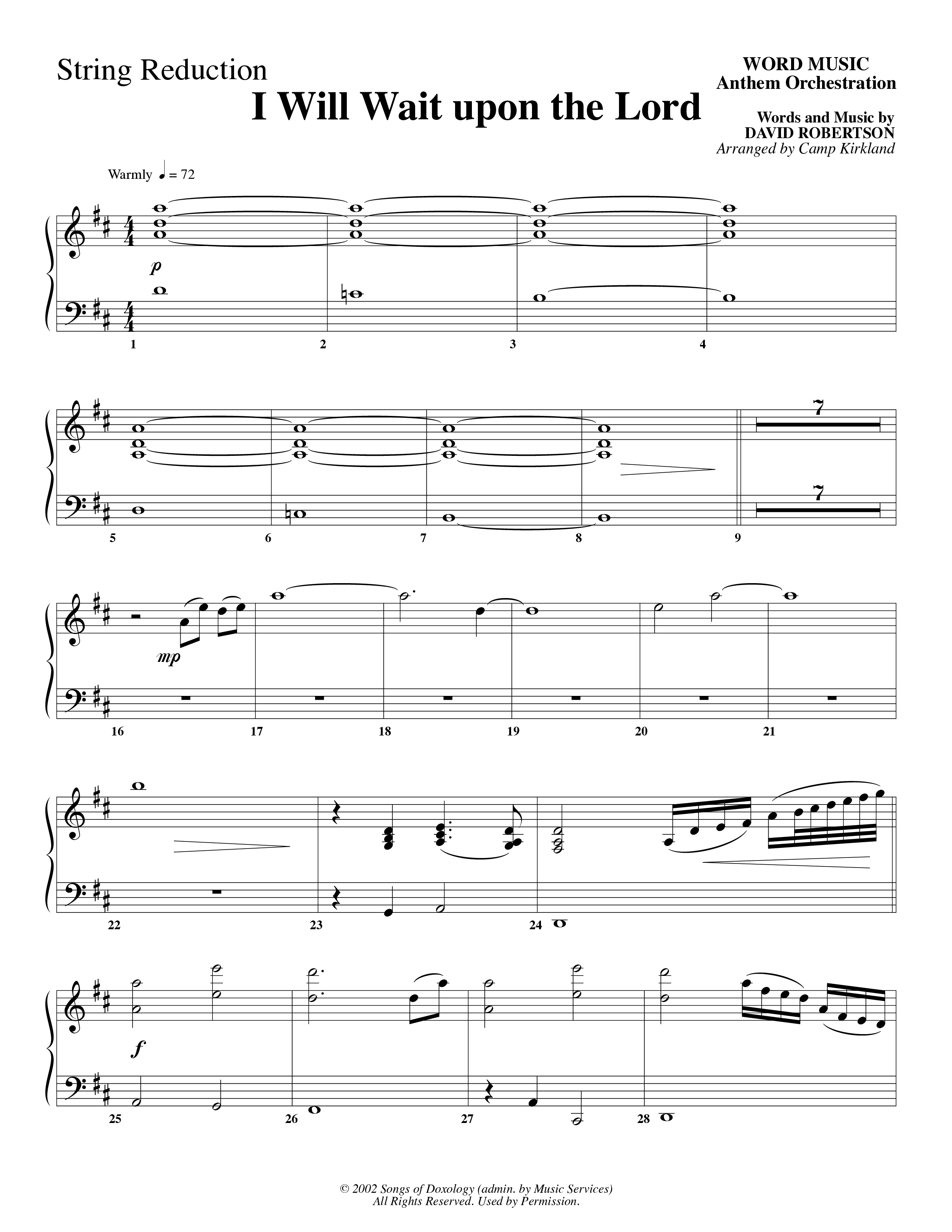 I Will Wait Upon The Lord (Choral Anthem SATB) String Reduction (Word Music Choral / Arr. Camp Kirkland)