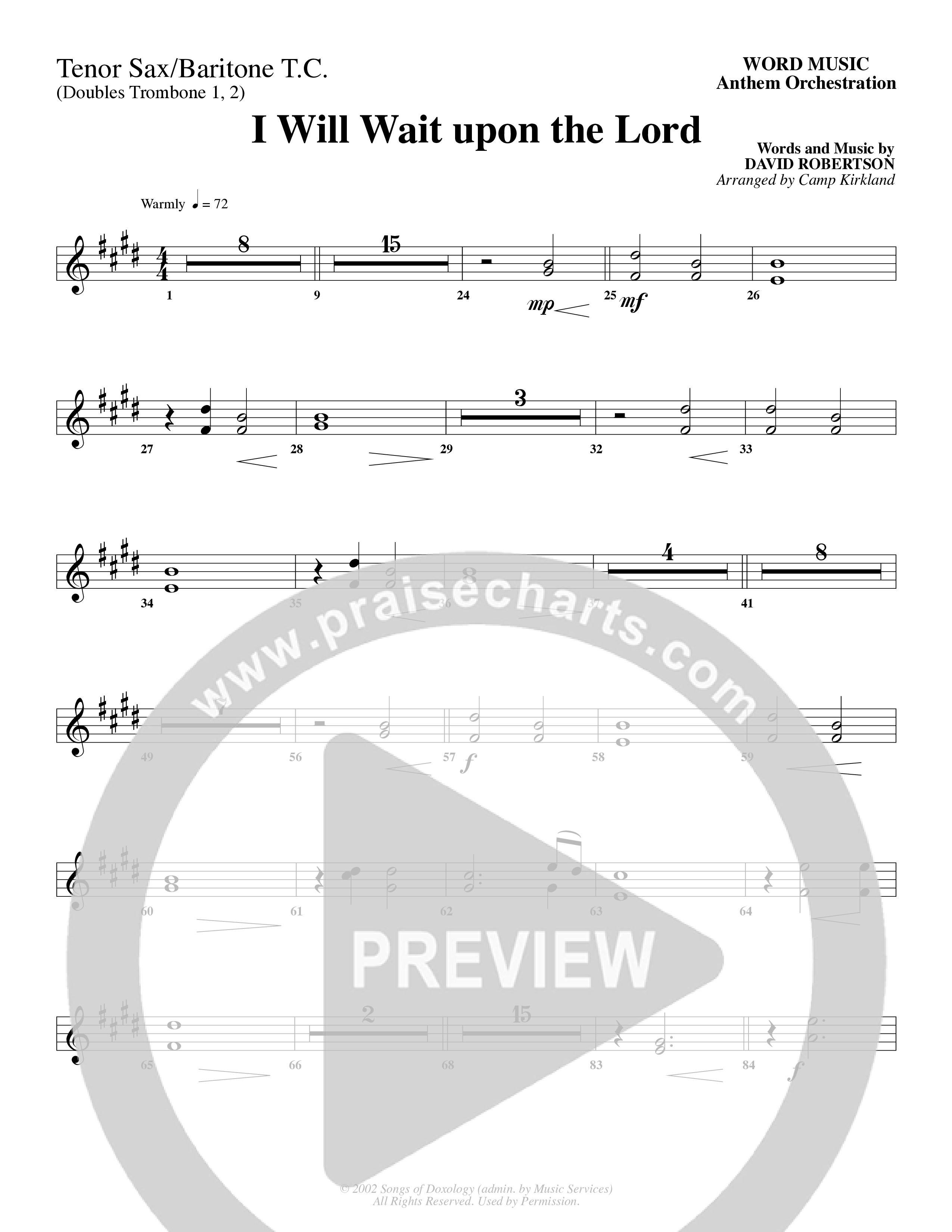 I Will Wait Upon The Lord (Choral Anthem SATB) Tenor Sax/Baritone T.C. (Word Music Choral / Arr. Camp Kirkland)