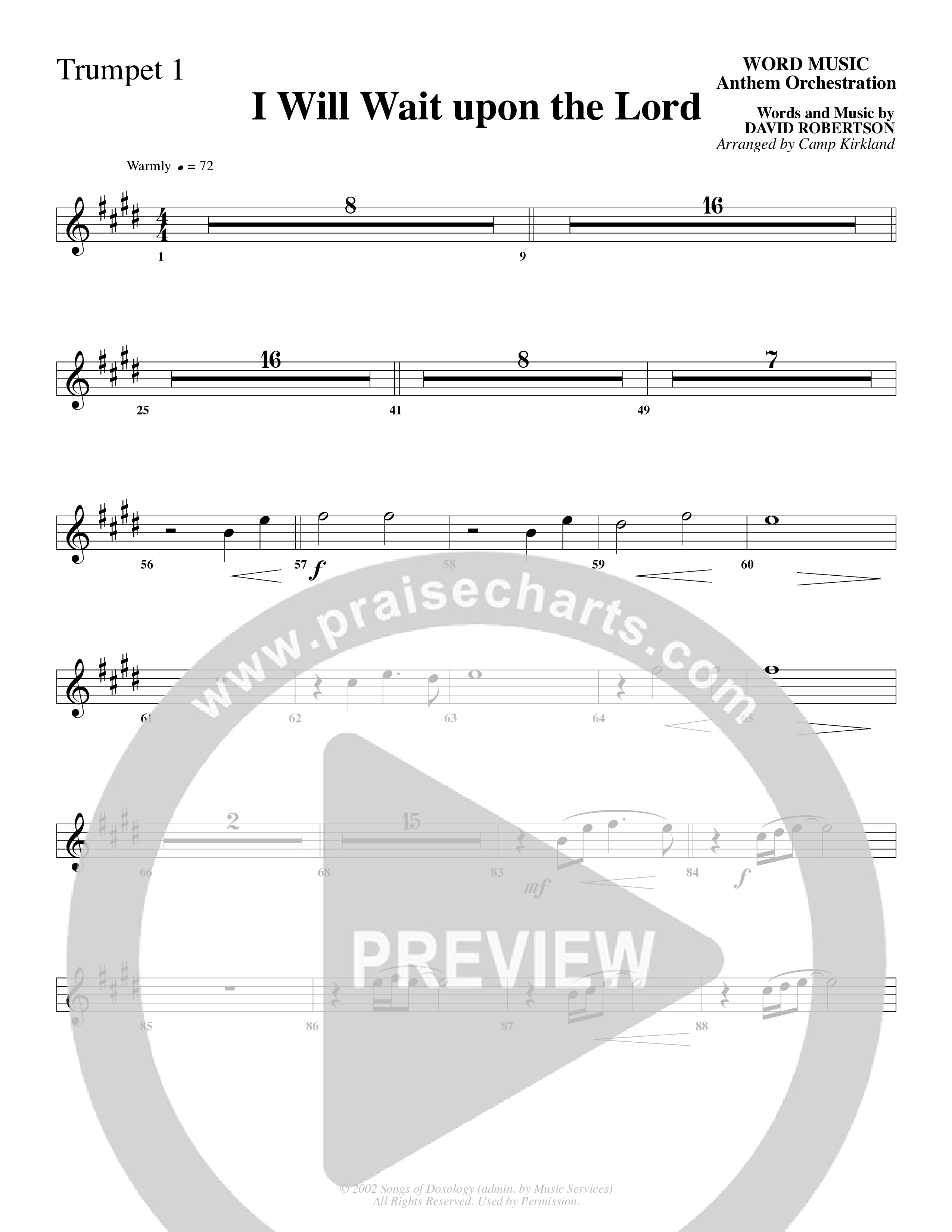 I Will Wait Upon The Lord (Choral Anthem SATB) Trumpet 1 (Word Music Choral / Arr. Camp Kirkland)