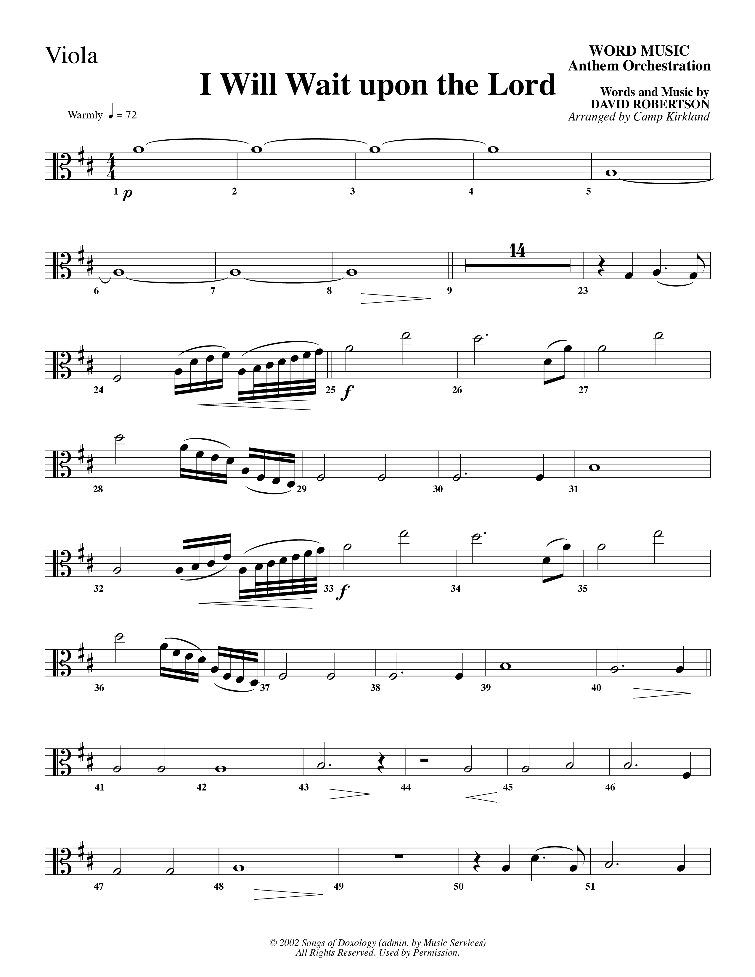 I Will Wait Upon The Lord (Choral Anthem SATB) Viola (Word Music Choral / Arr. Camp Kirkland)