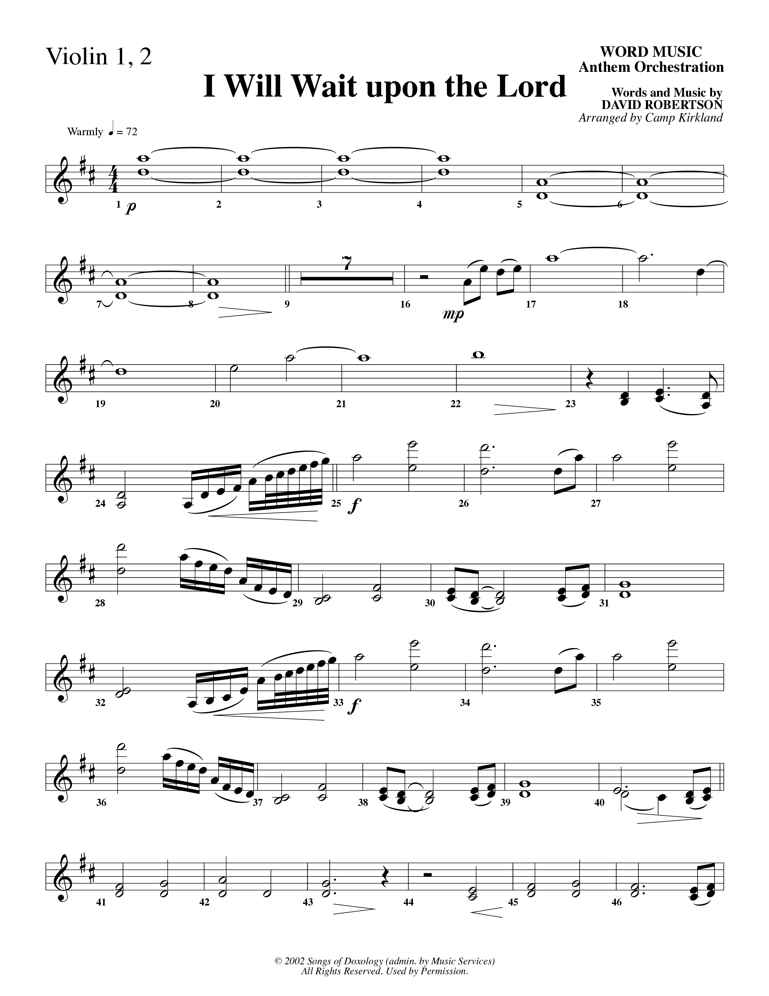 I Will Wait Upon The Lord (Choral Anthem SATB) Violin 1/2 (Word Music Choral / Arr. Camp Kirkland)