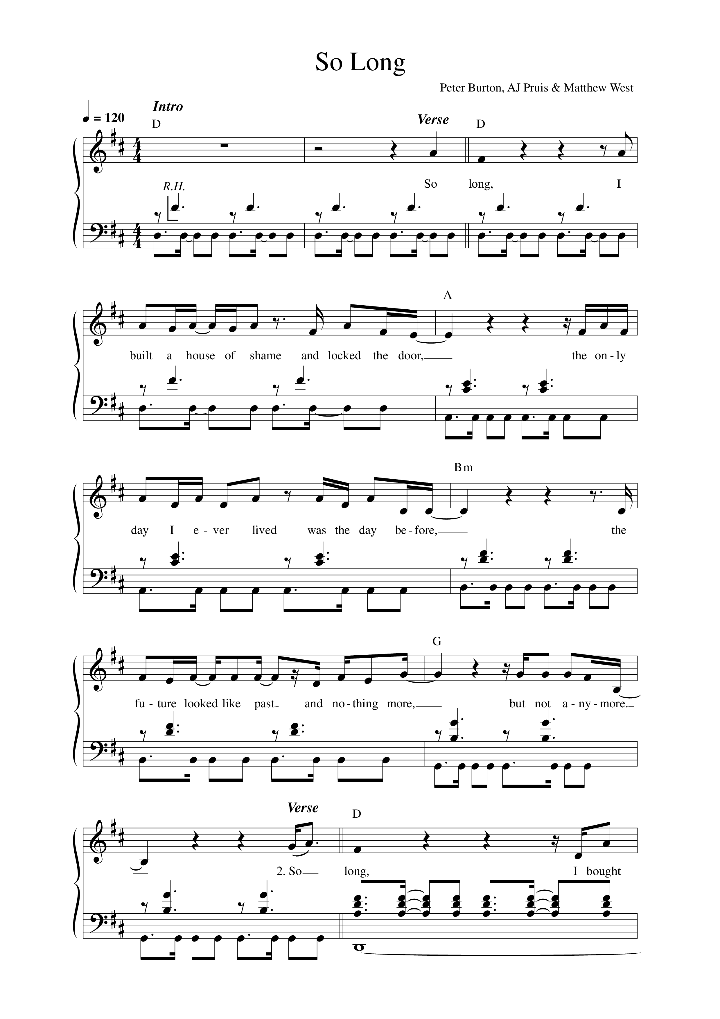 So Long Lead Sheet Melody (Peter Burton)