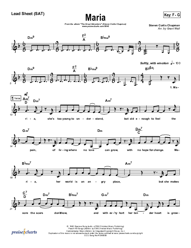 Maria Lead Sheet (Steven Curtis Chapman)