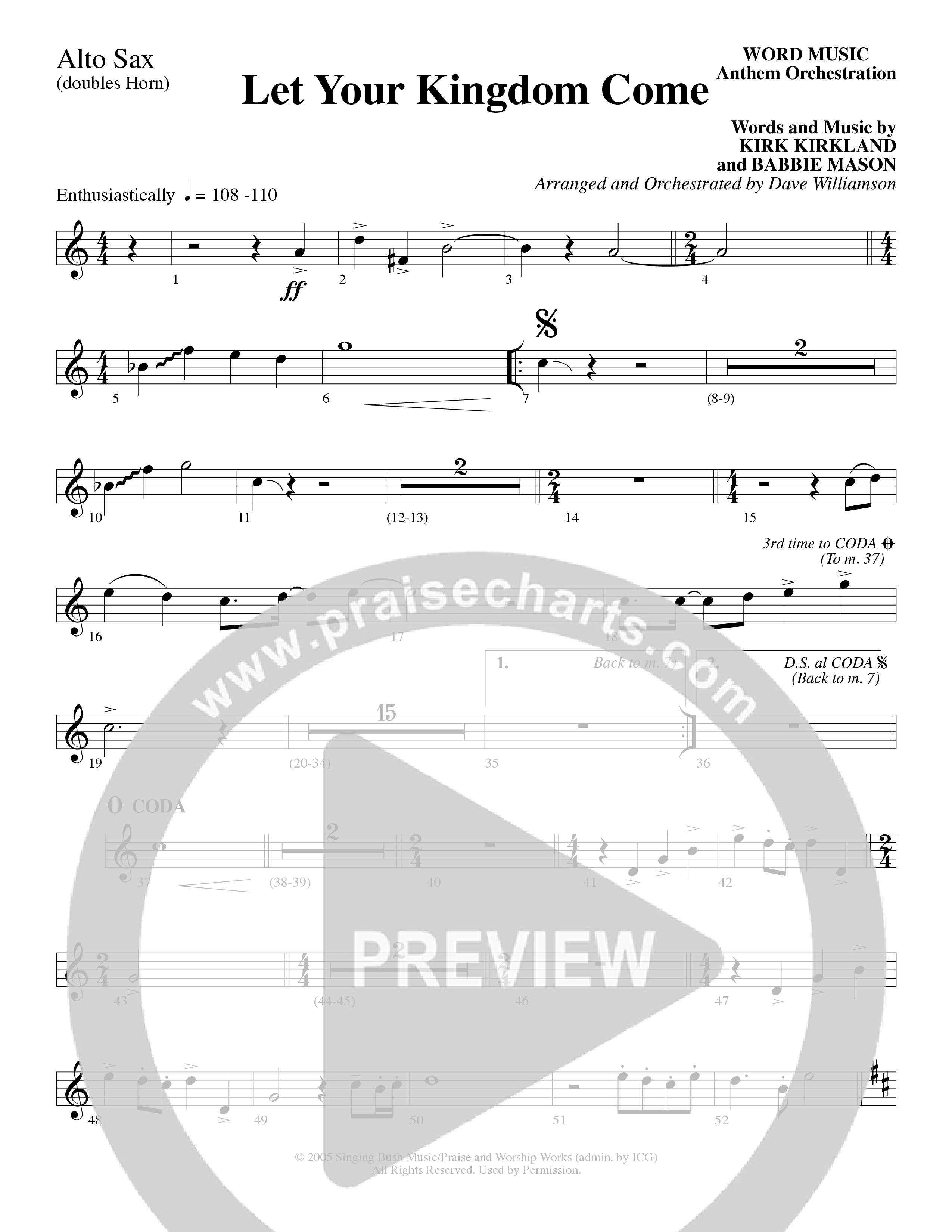 Let Your Kingdom Come (Choral Anthem SATB) Alto Sax (Word Music Choral / Arr. Dave Williamson)