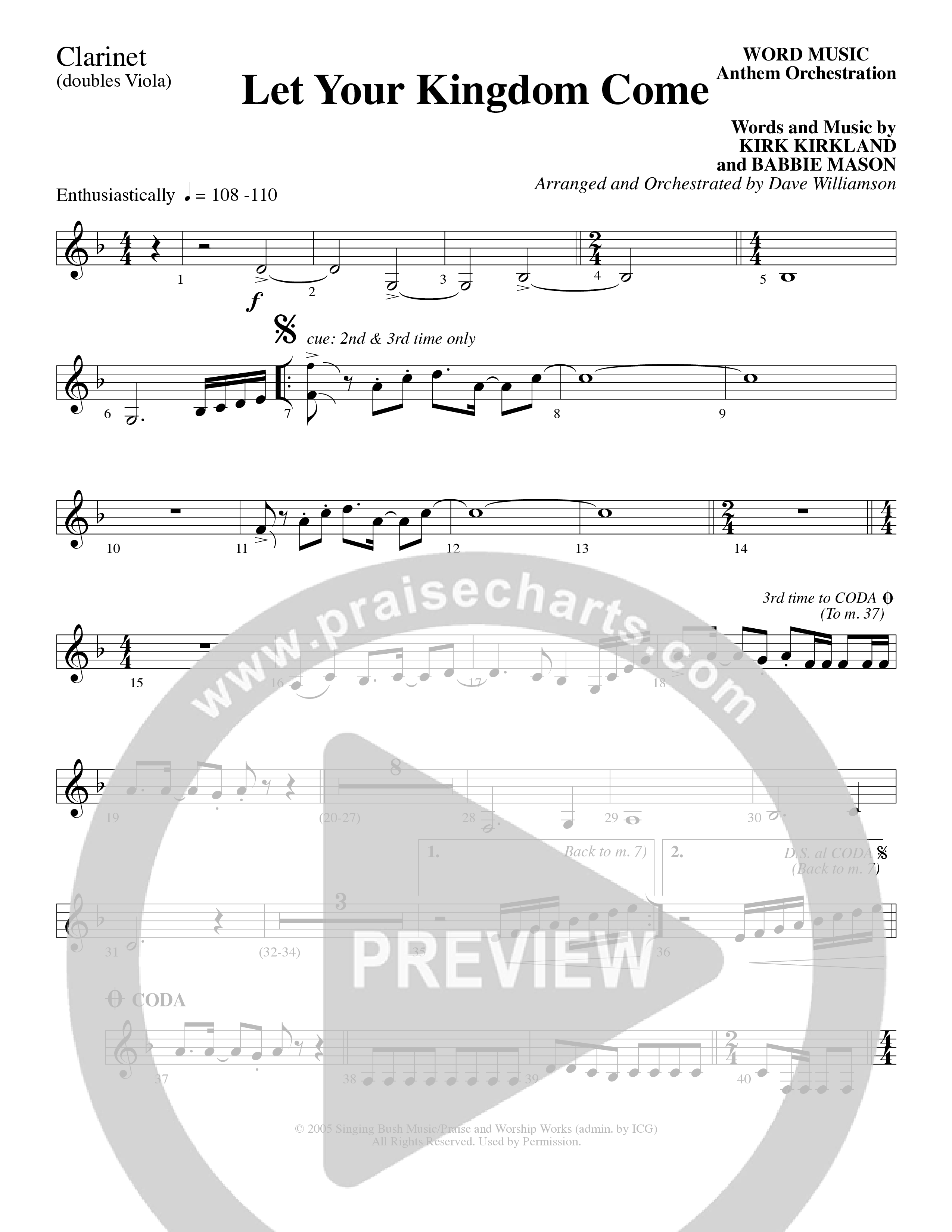 Let Your Kingdom Come (Choral Anthem SATB) Clarinet (Word Music Choral / Arr. Dave Williamson)