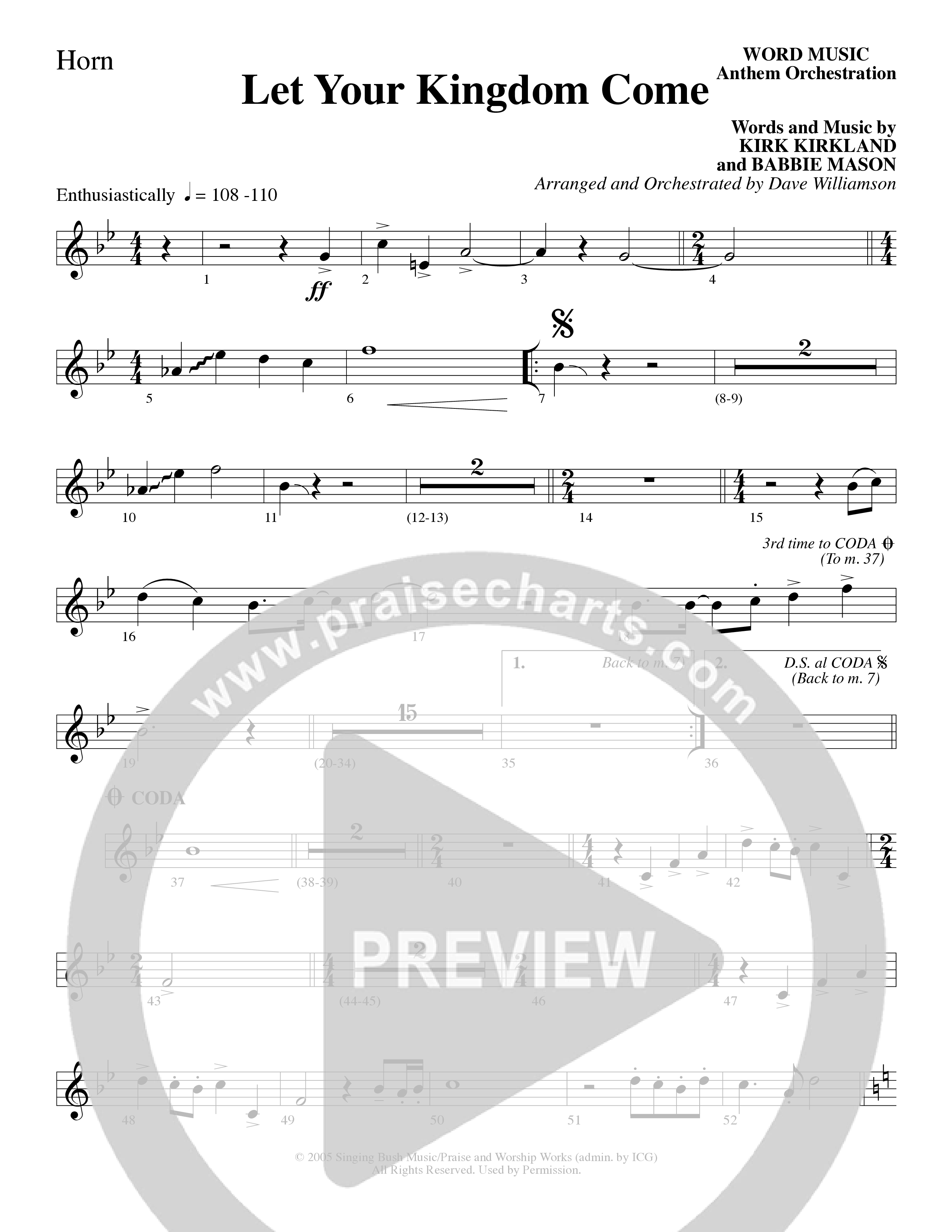 Let Your Kingdom Come (Choral Anthem SATB) French Horn 1/2 (Word Music Choral / Arr. Dave Williamson)