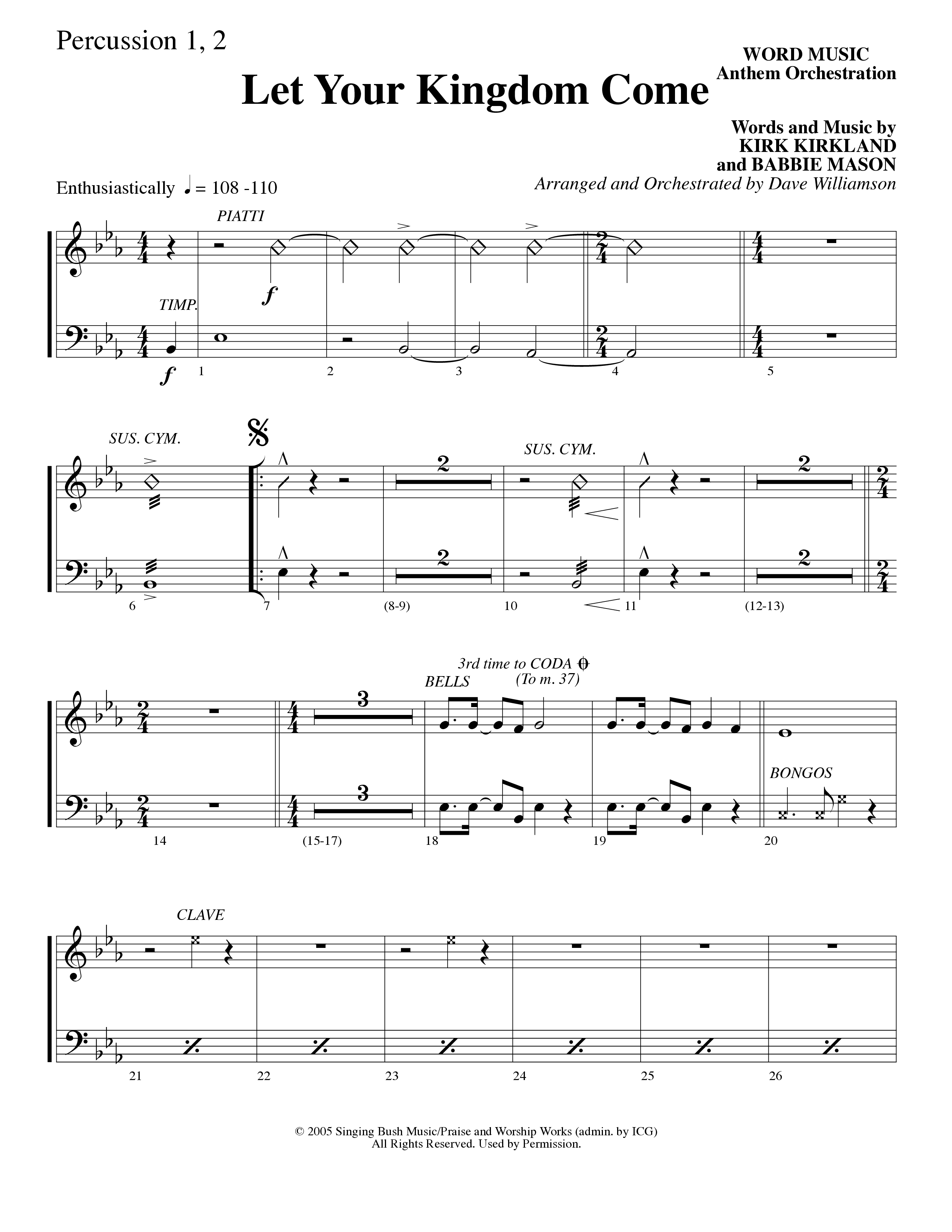 Let Your Kingdom Come (Choral Anthem SATB) Percussion 1/2 (Word Music Choral / Arr. Dave Williamson)