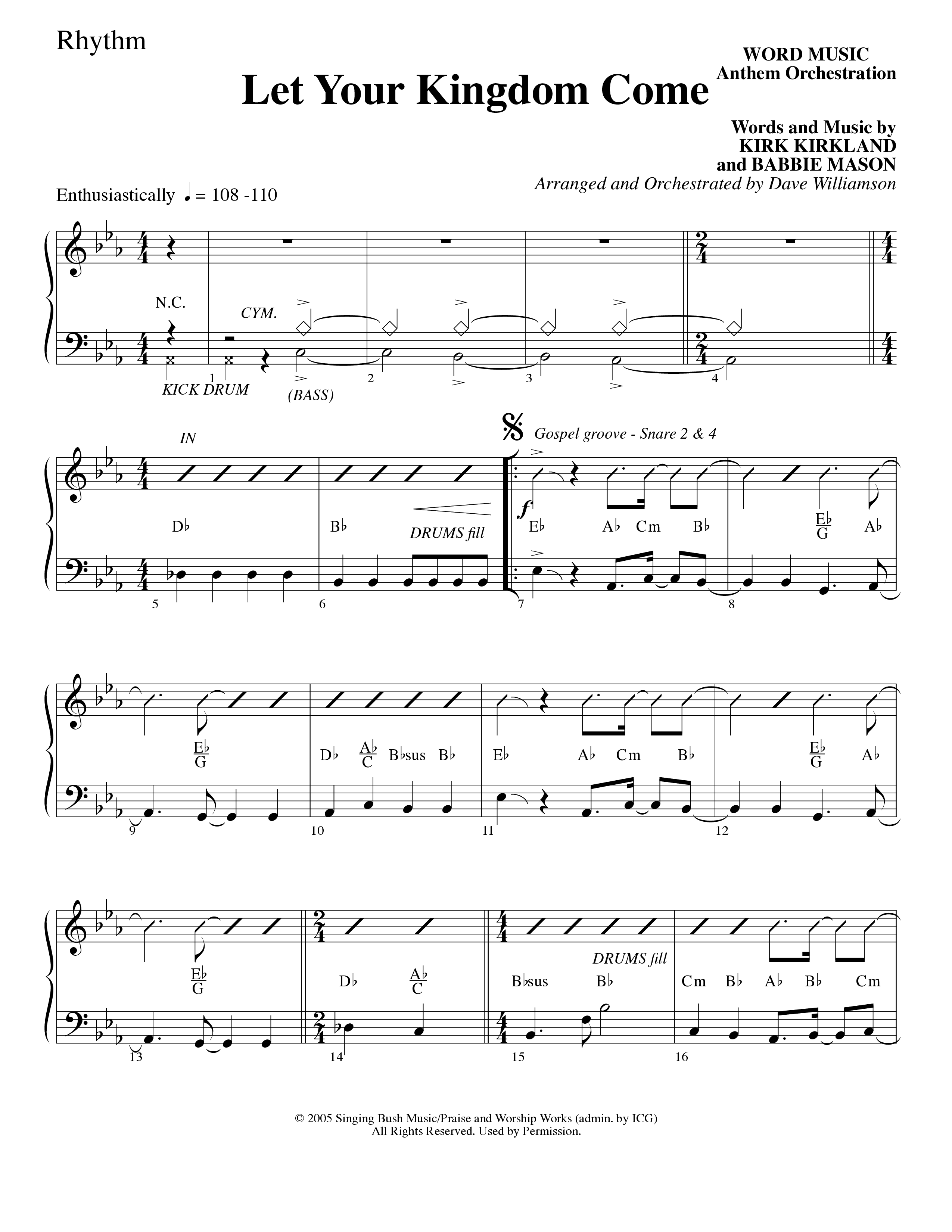 Let Your Kingdom Come (Choral Anthem SATB) Rhythm Chart (Word Music Choral / Arr. Dave Williamson)