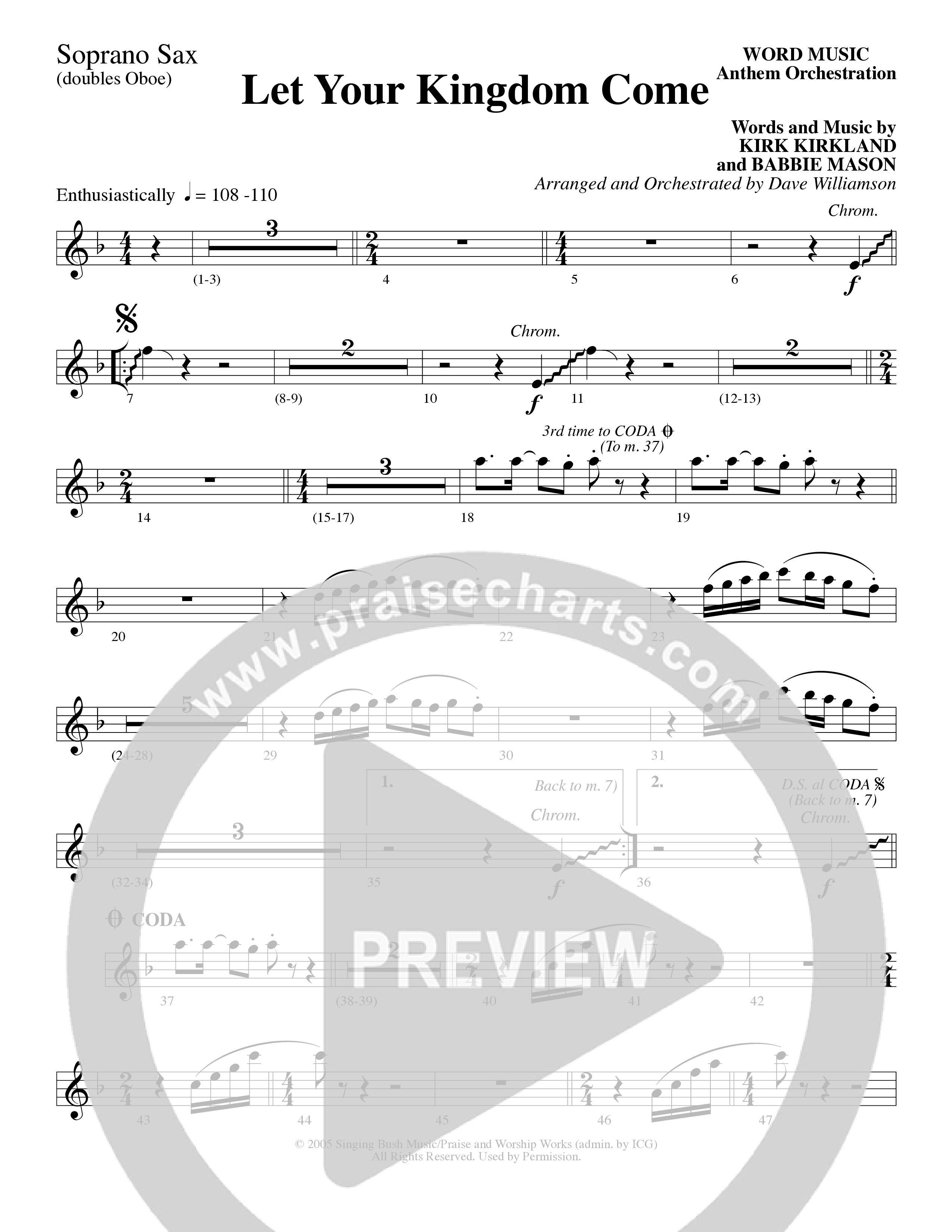 Let Your Kingdom Come (Choral Anthem SATB) Soprano Sax (Word Music Choral / Arr. Dave Williamson)