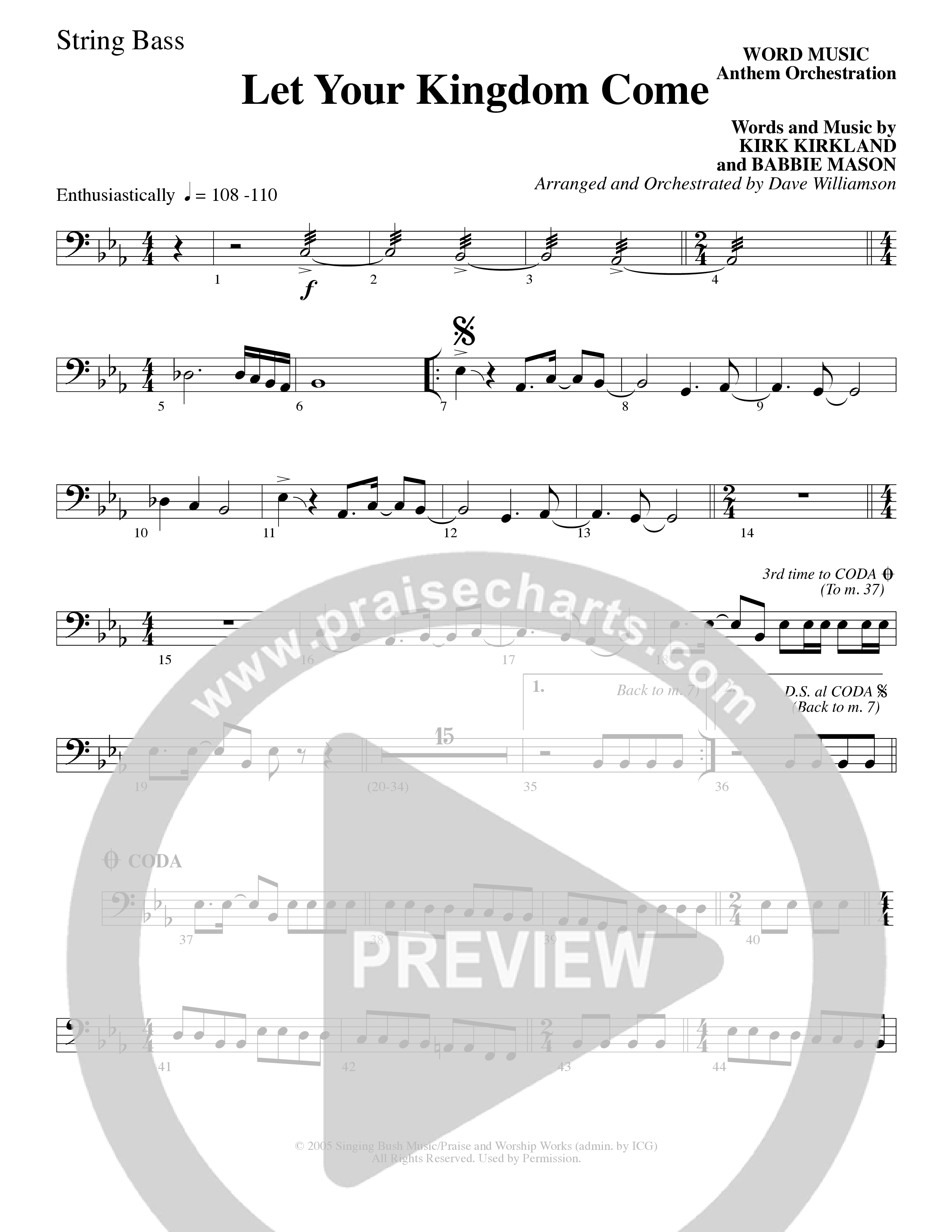 Let Your Kingdom Come (Choral Anthem SATB) String Bass (Word Music Choral / Arr. Dave Williamson)
