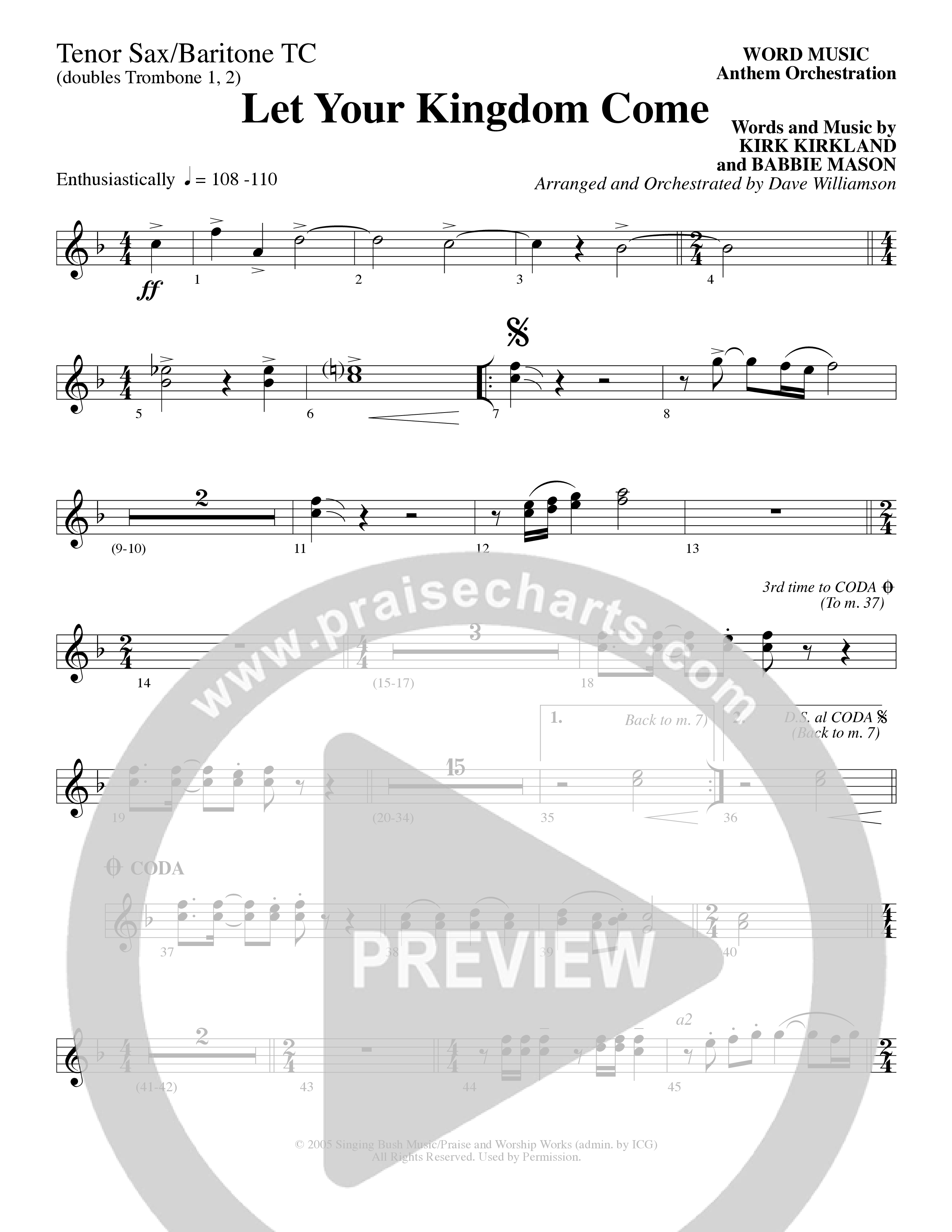 Let Your Kingdom Come (Choral Anthem SATB) Tenor Sax/Baritone T.C. (Word Music Choral / Arr. Dave Williamson)