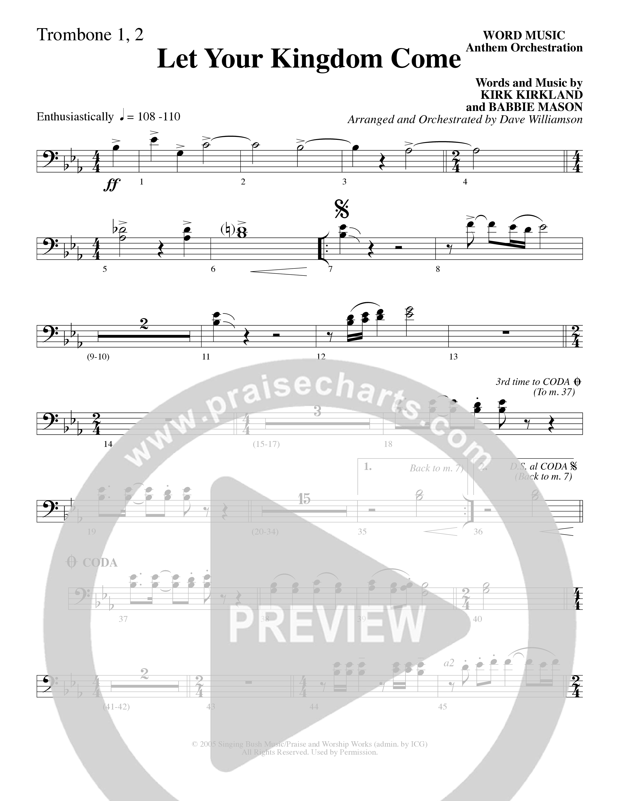 Let Your Kingdom Come (Choral Anthem SATB) Trombone 1/2 (Word Music Choral / Arr. Dave Williamson)