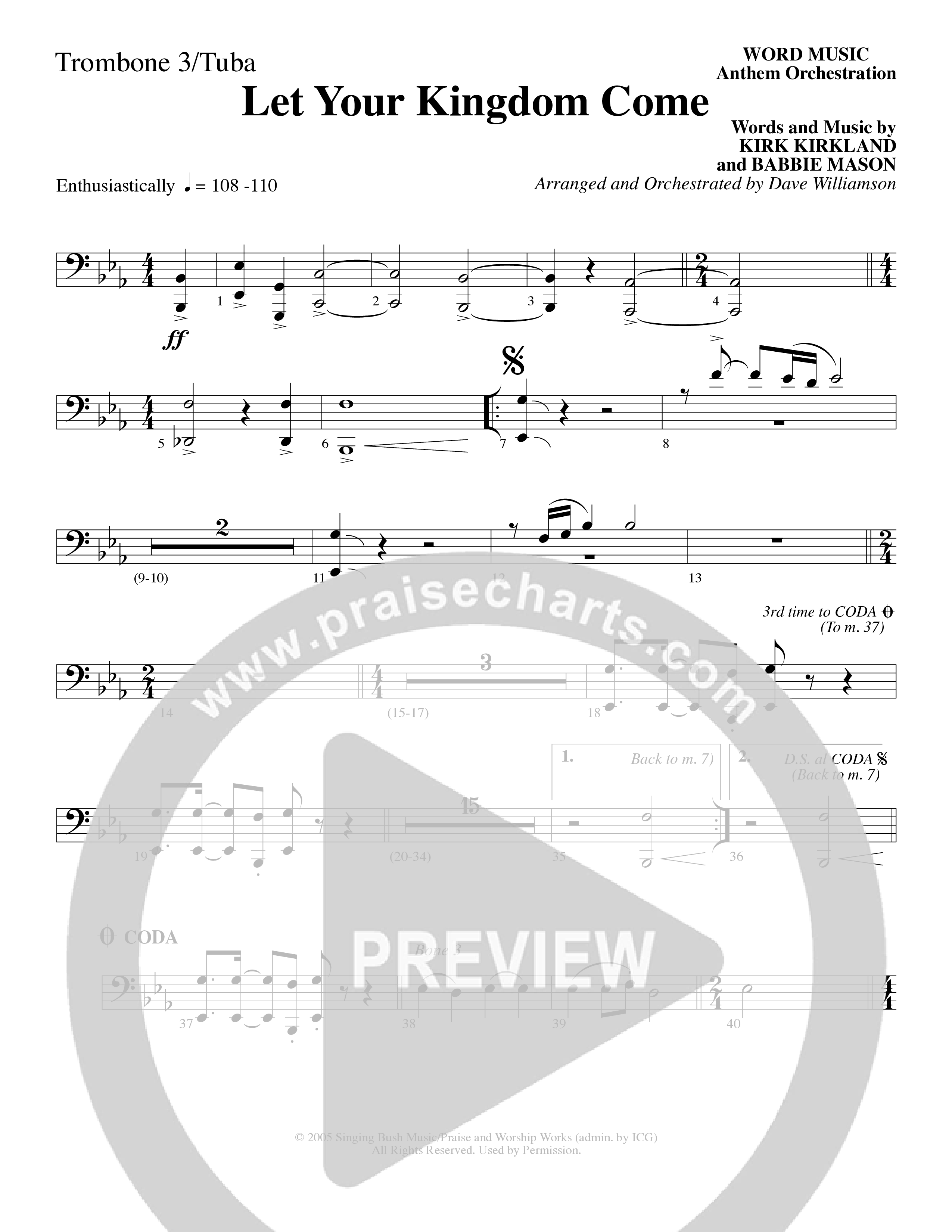 Let Your Kingdom Come (Choral Anthem SATB) Trombone 3 (Word Music Choral / Arr. Dave Williamson)