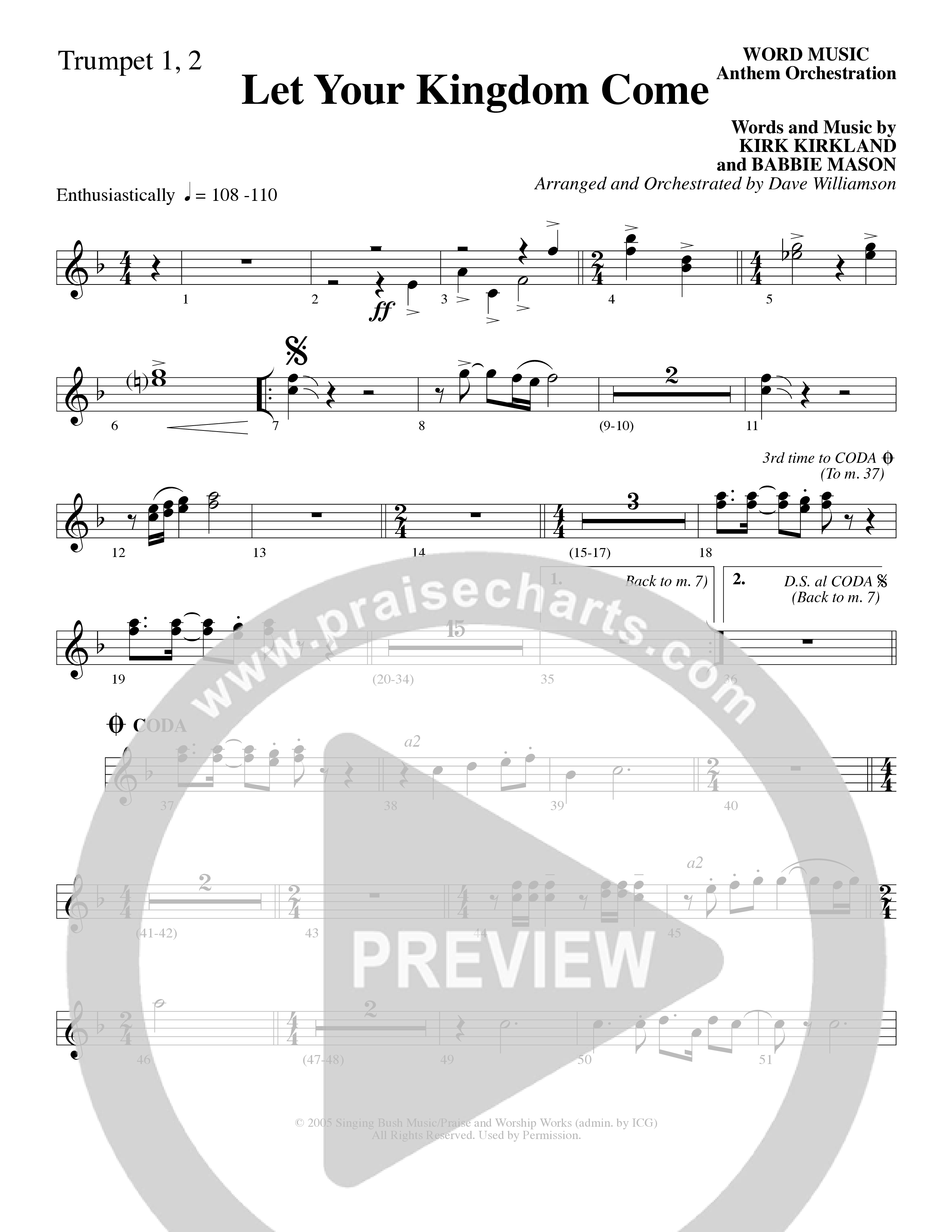 Let Your Kingdom Come (Choral Anthem SATB) Trumpet 1,2 (Word Music Choral / Arr. Dave Williamson)