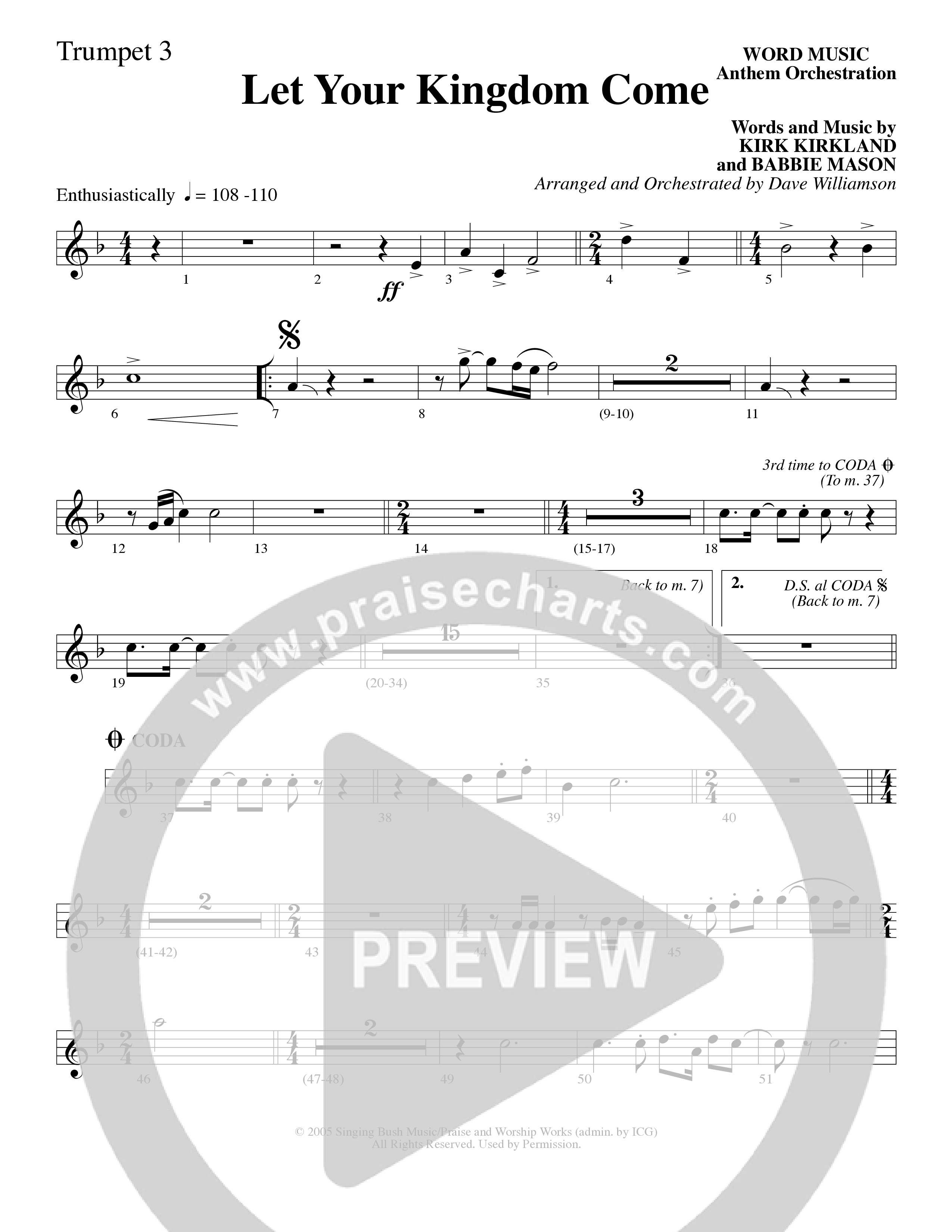 Let Your Kingdom Come (Choral Anthem SATB) Trumpet 3 (Word Music Choral / Arr. Dave Williamson)
