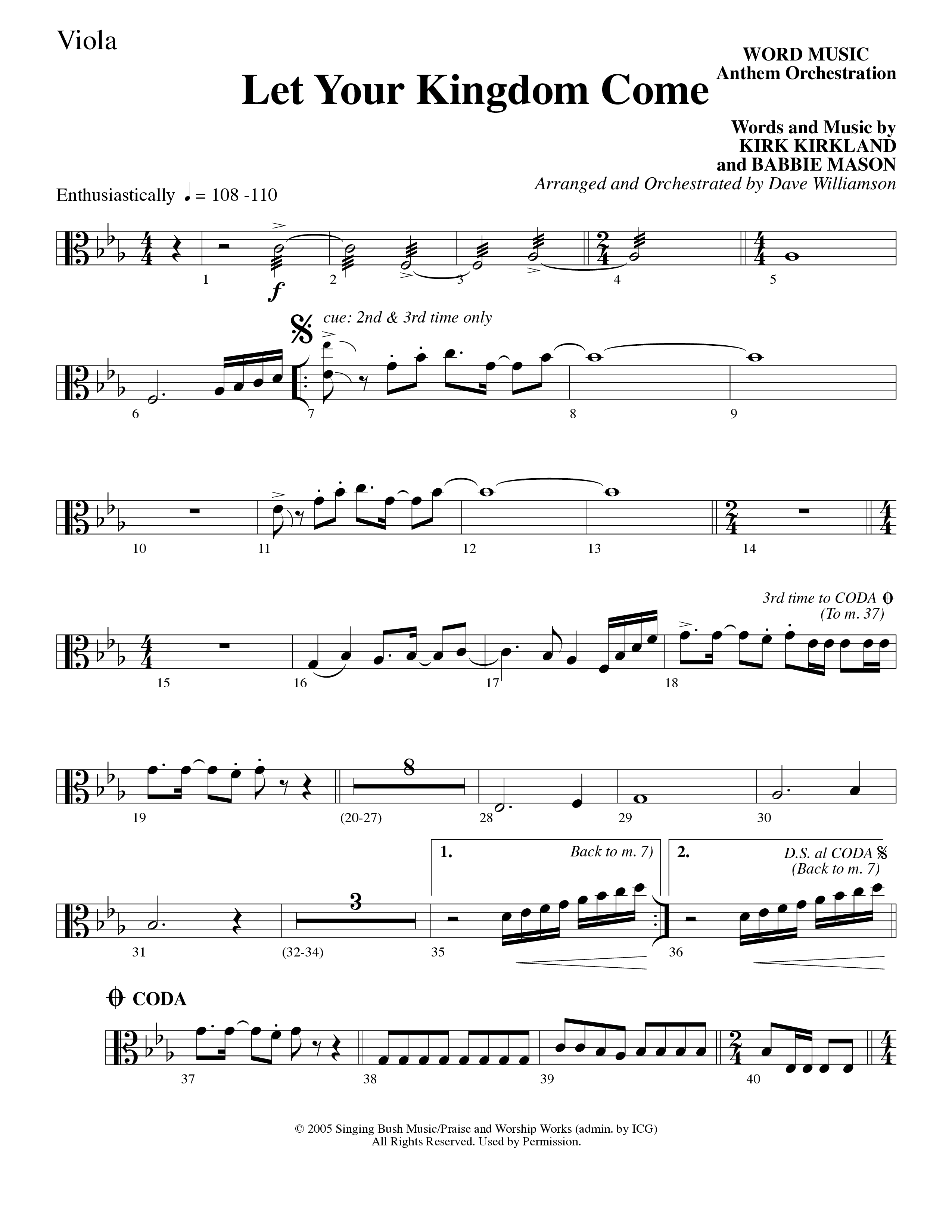 Let Your Kingdom Come (Choral Anthem SATB) Viola (Word Music Choral / Arr. Dave Williamson)
