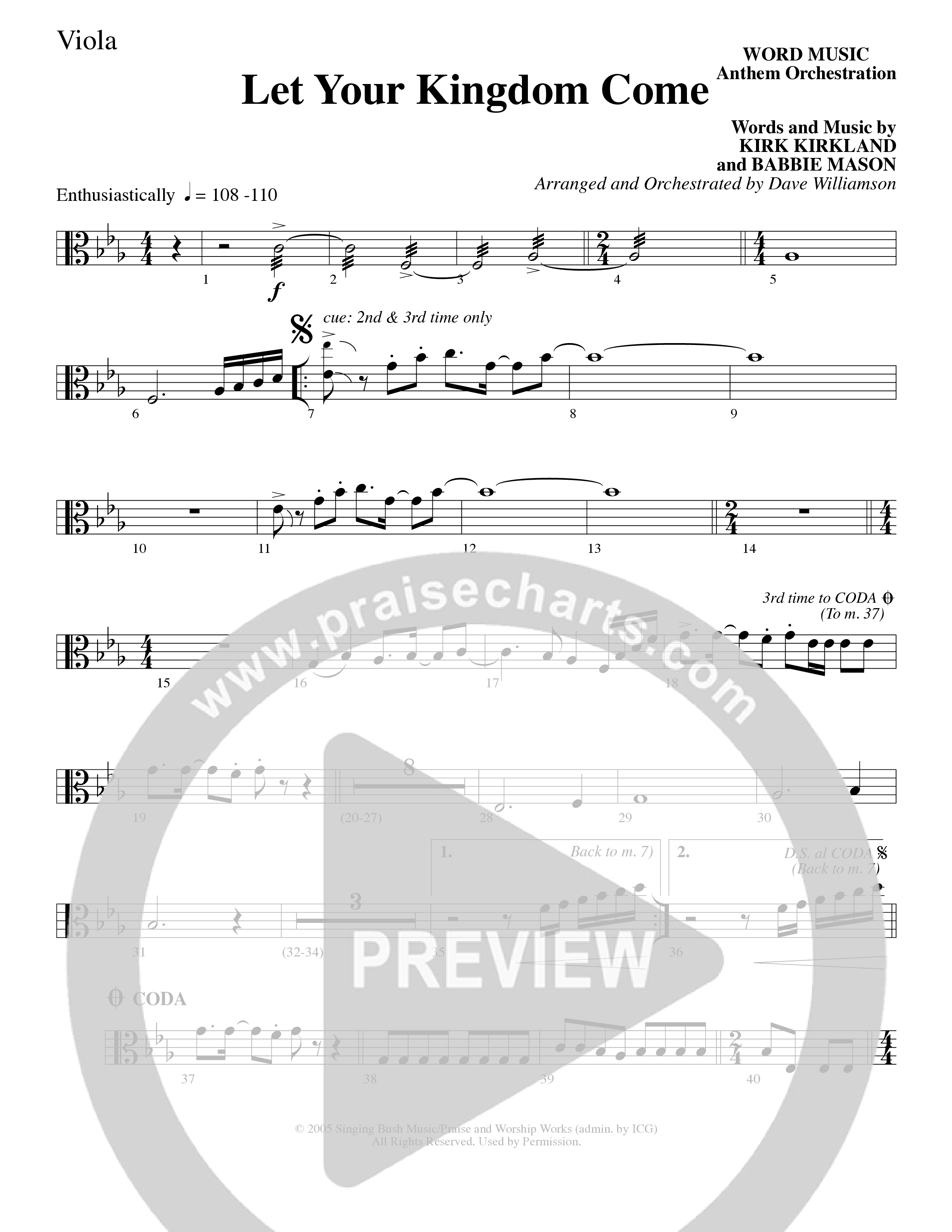 Let Your Kingdom Come (Choral Anthem SATB) Viola (Word Music Choral / Arr. Dave Williamson)