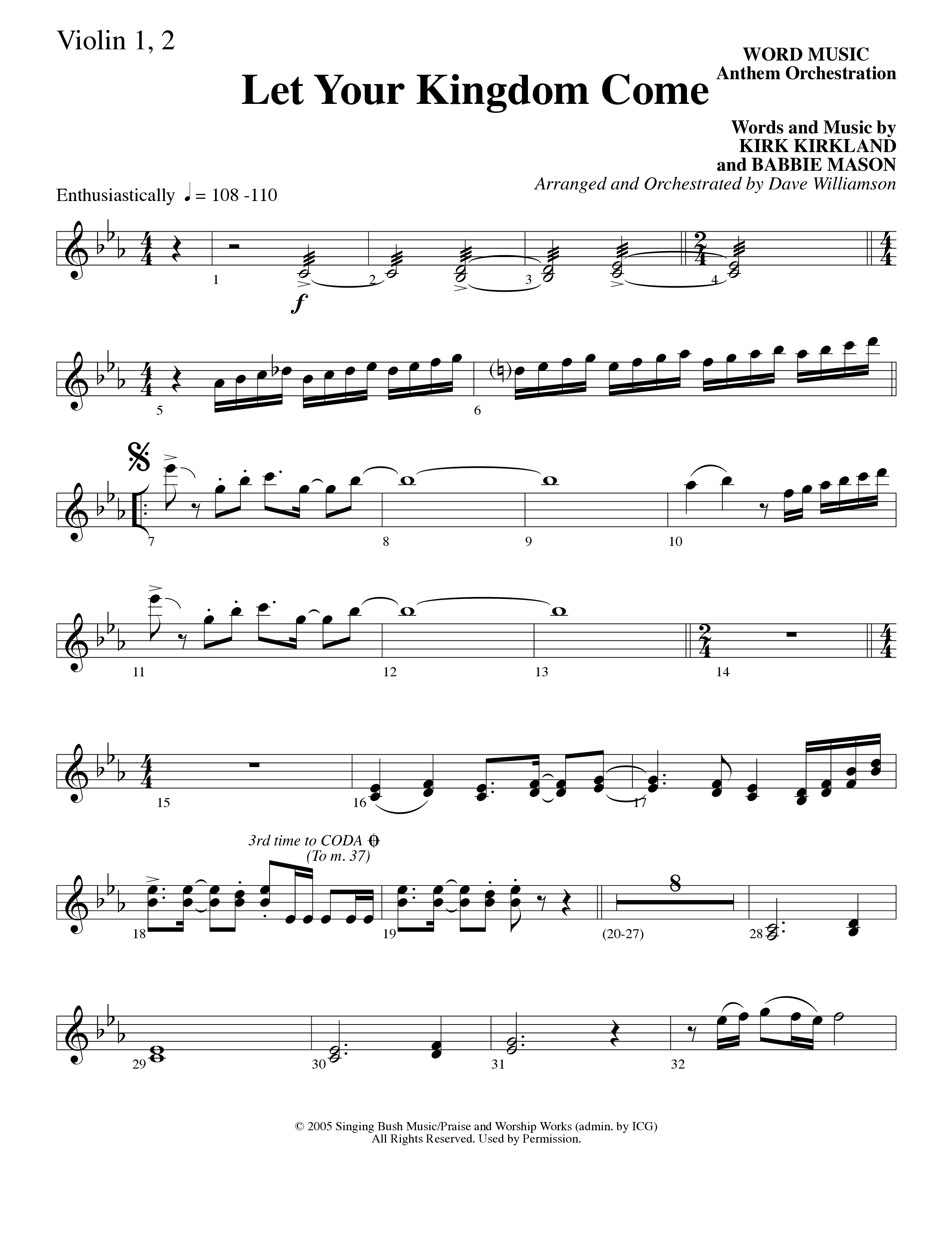 Let Your Kingdom Come (Choral Anthem SATB) Violin 1/2 (Word Music Choral / Arr. Dave Williamson)
