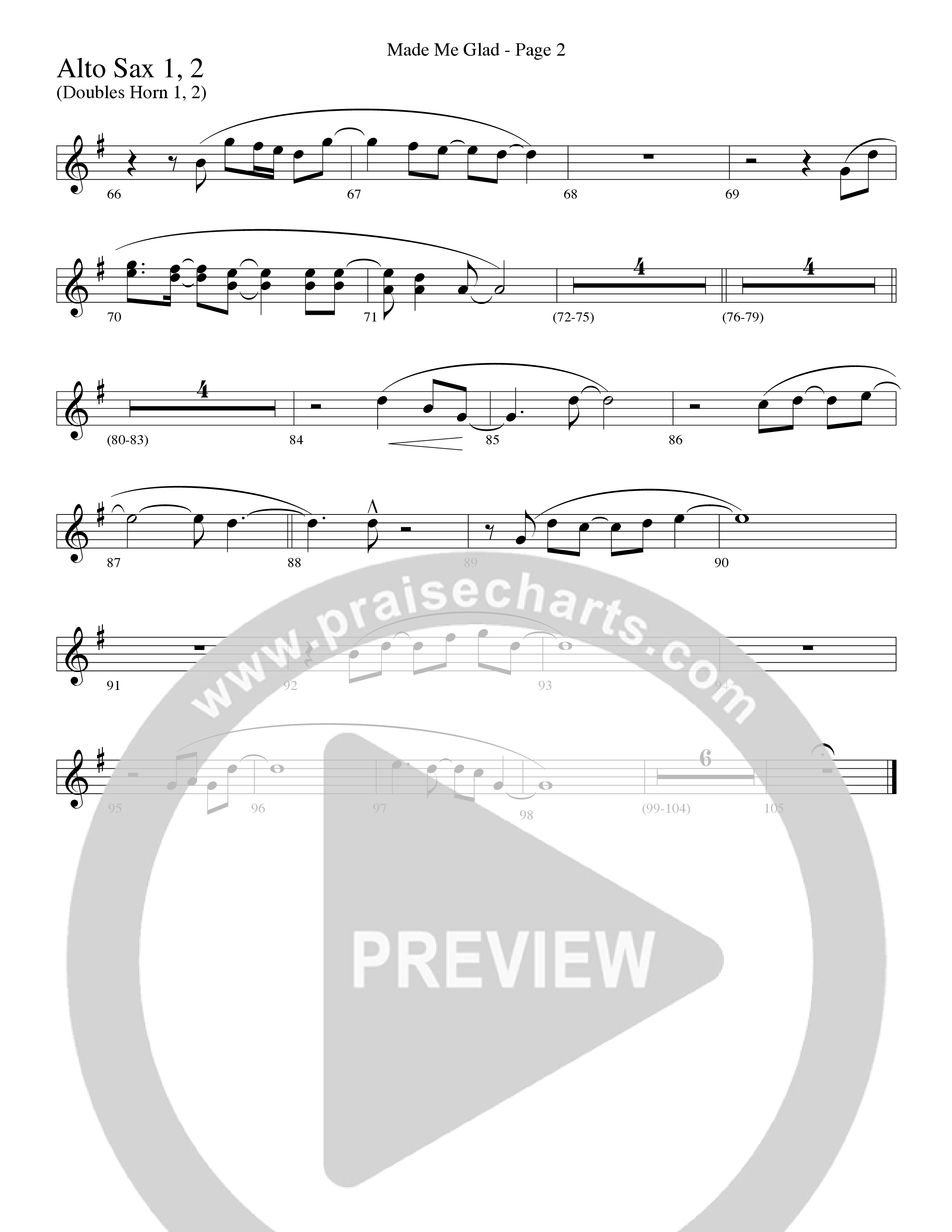 Made Me Glad (Choral Anthem SATB) Alto Sax 1/2 (Word Music Choral / Arr. Gary Rhodes / Orch. Don Marsh)