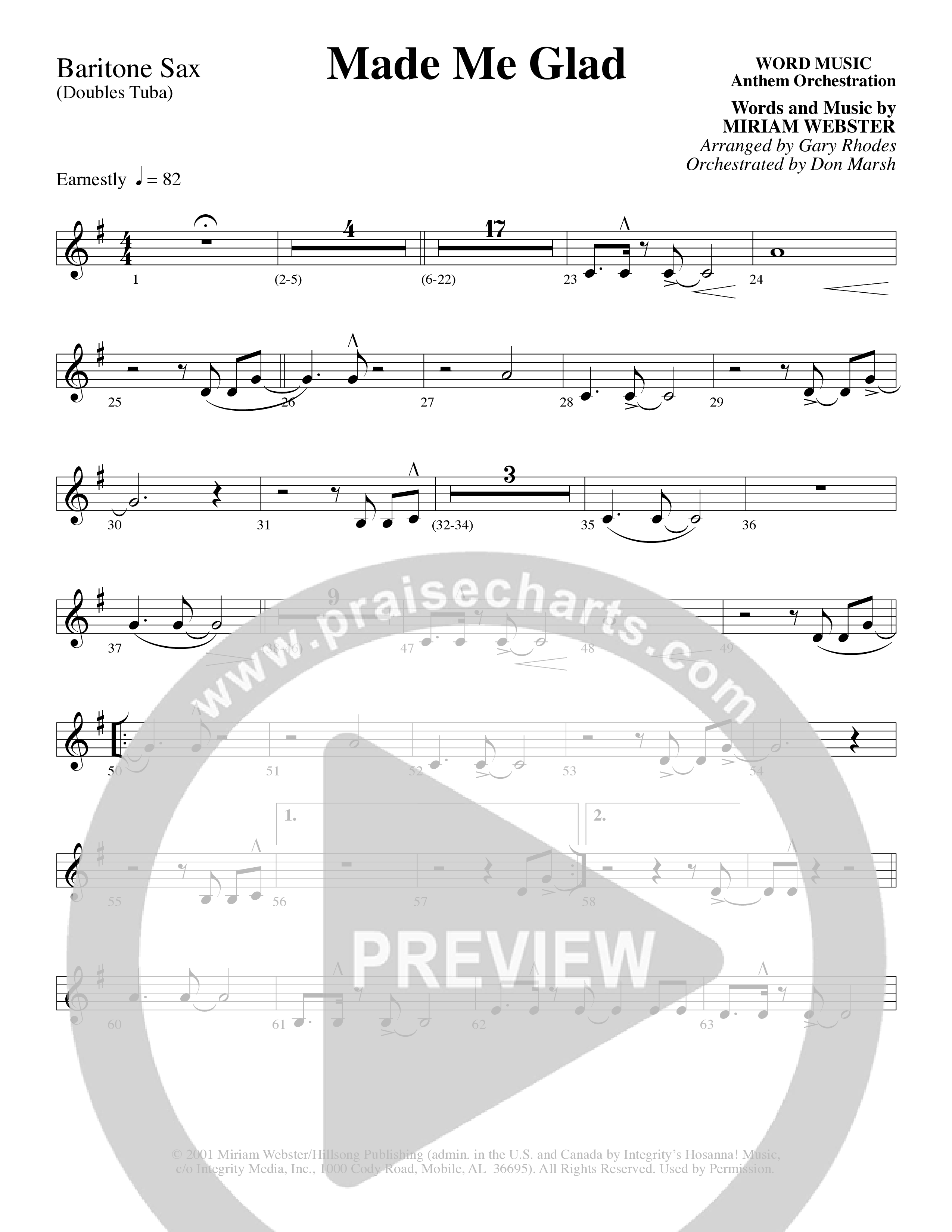 Made Me Glad (Choral Anthem SATB) Bari Sax (Word Music Choral / Arr. Gary Rhodes / Orch. Don Marsh)