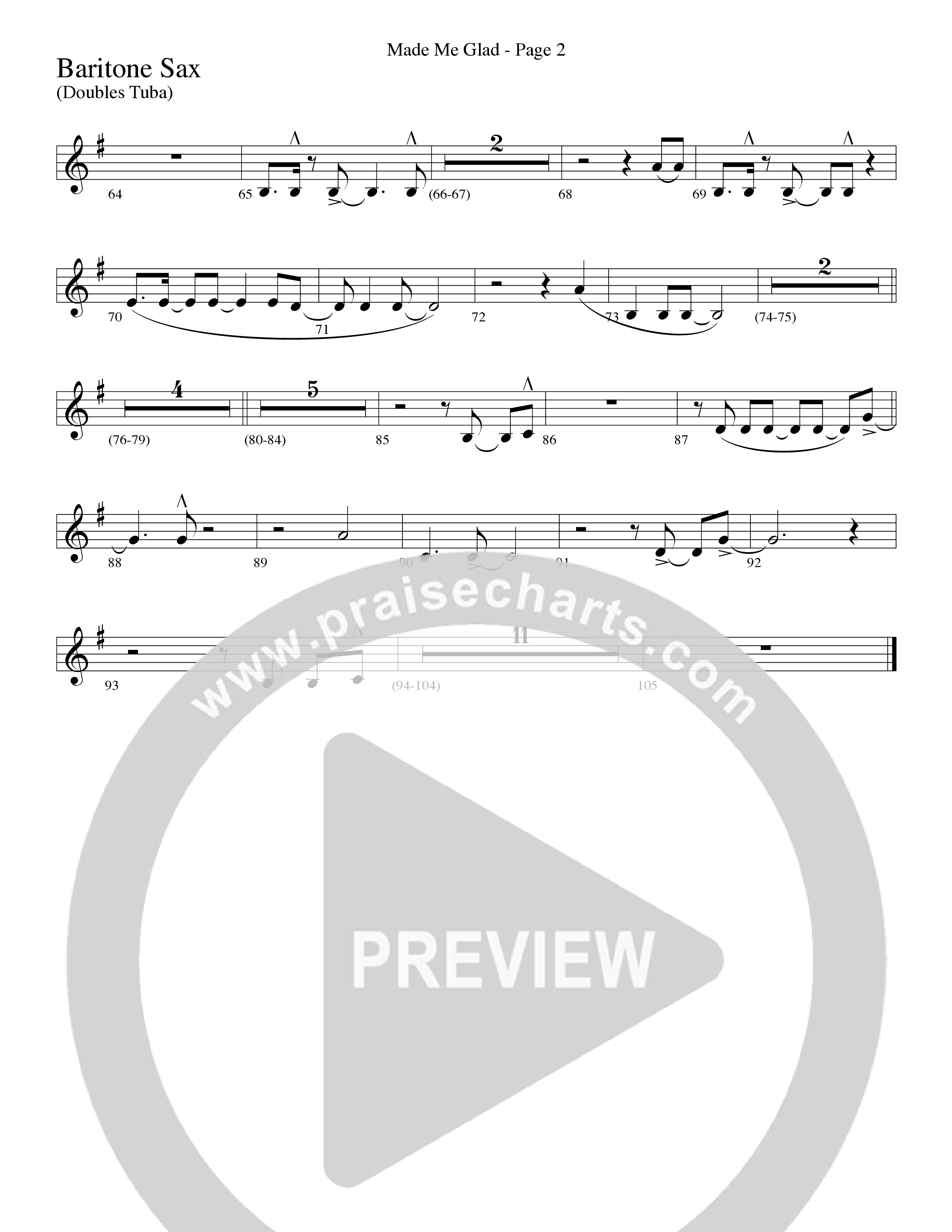 Made Me Glad (Choral Anthem SATB) Bari Sax (Word Music Choral / Arr. Gary Rhodes / Orch. Don Marsh)