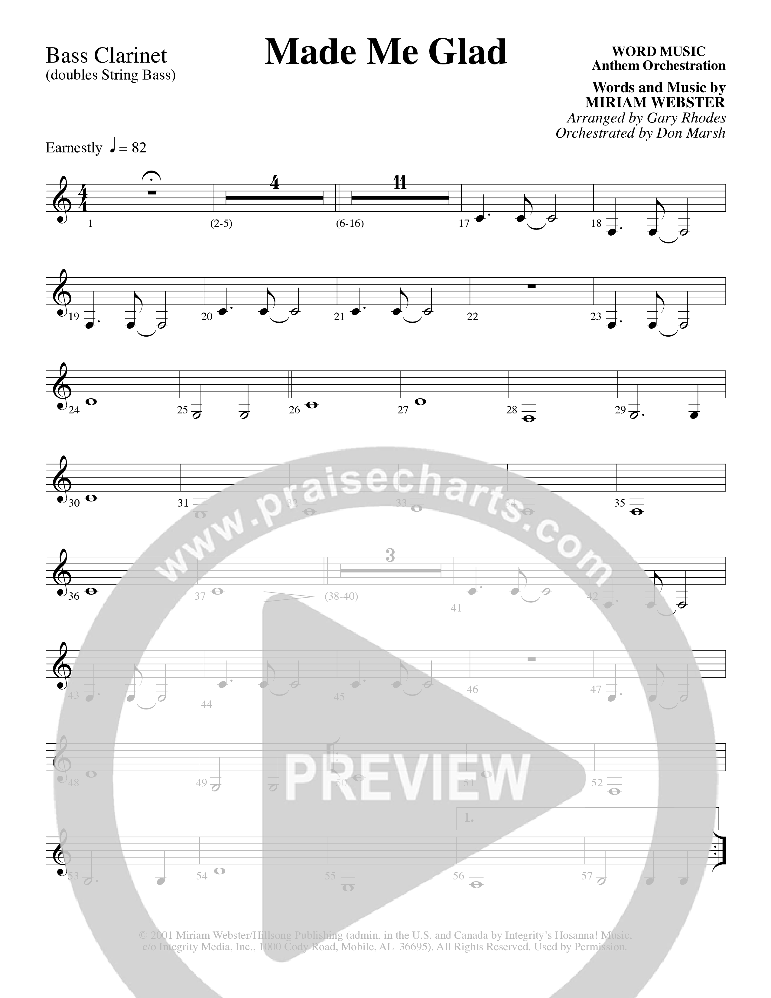 Made Me Glad (Choral Anthem SATB) Bass Clarinet (Word Music Choral / Arr. Gary Rhodes / Orch. Don Marsh)
