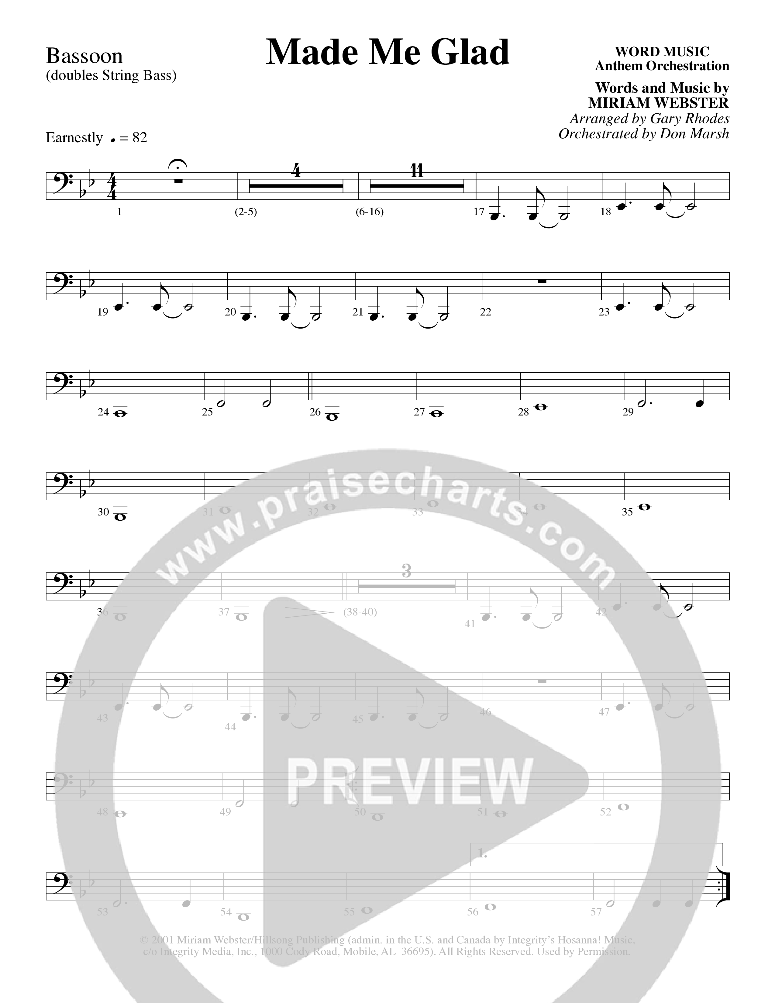 Made Me Glad (Choral Anthem SATB) Bassoon (Word Music Choral / Arr. Gary Rhodes / Orch. Don Marsh)