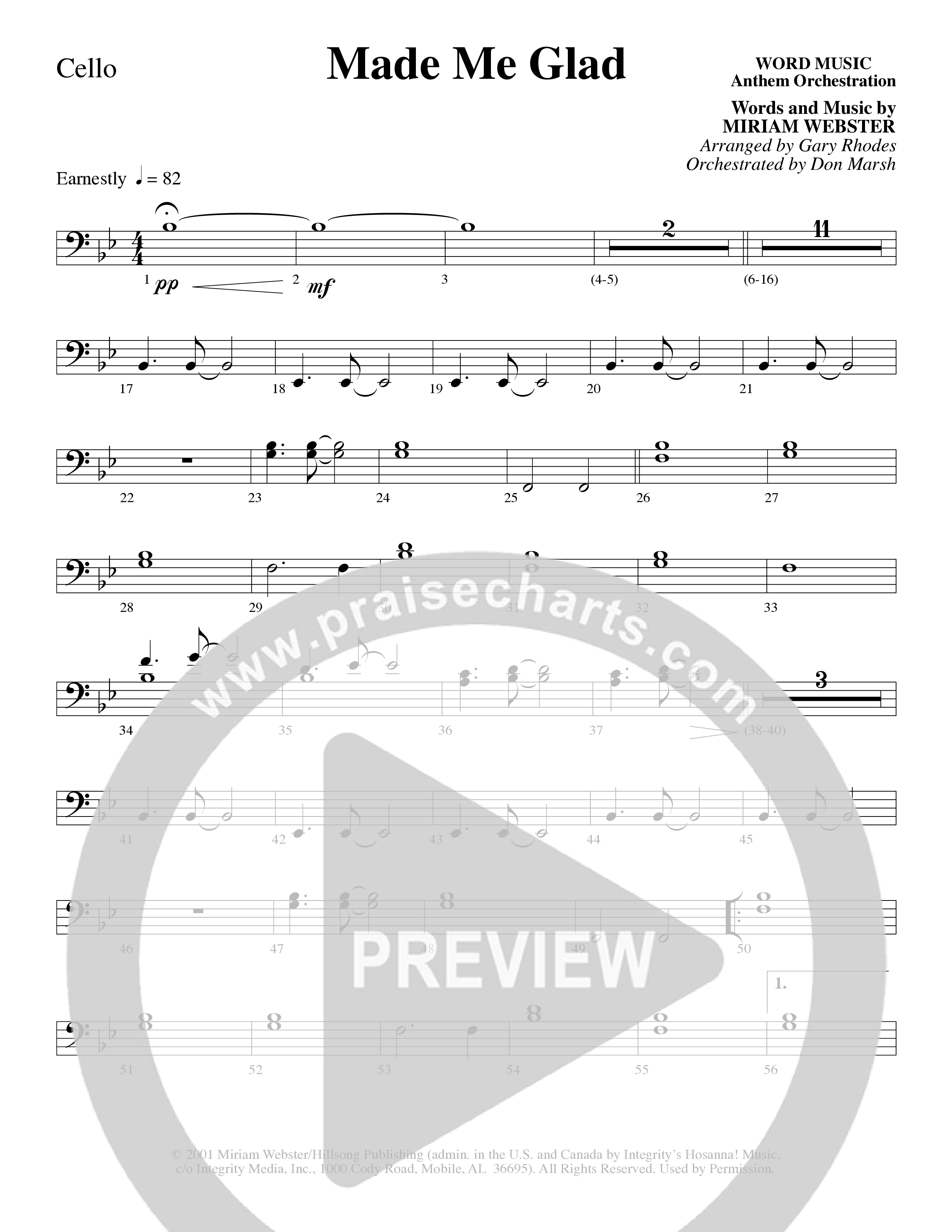 Made Me Glad (Choral Anthem SATB) Cello (Word Music Choral / Arr. Gary Rhodes / Orch. Don Marsh)