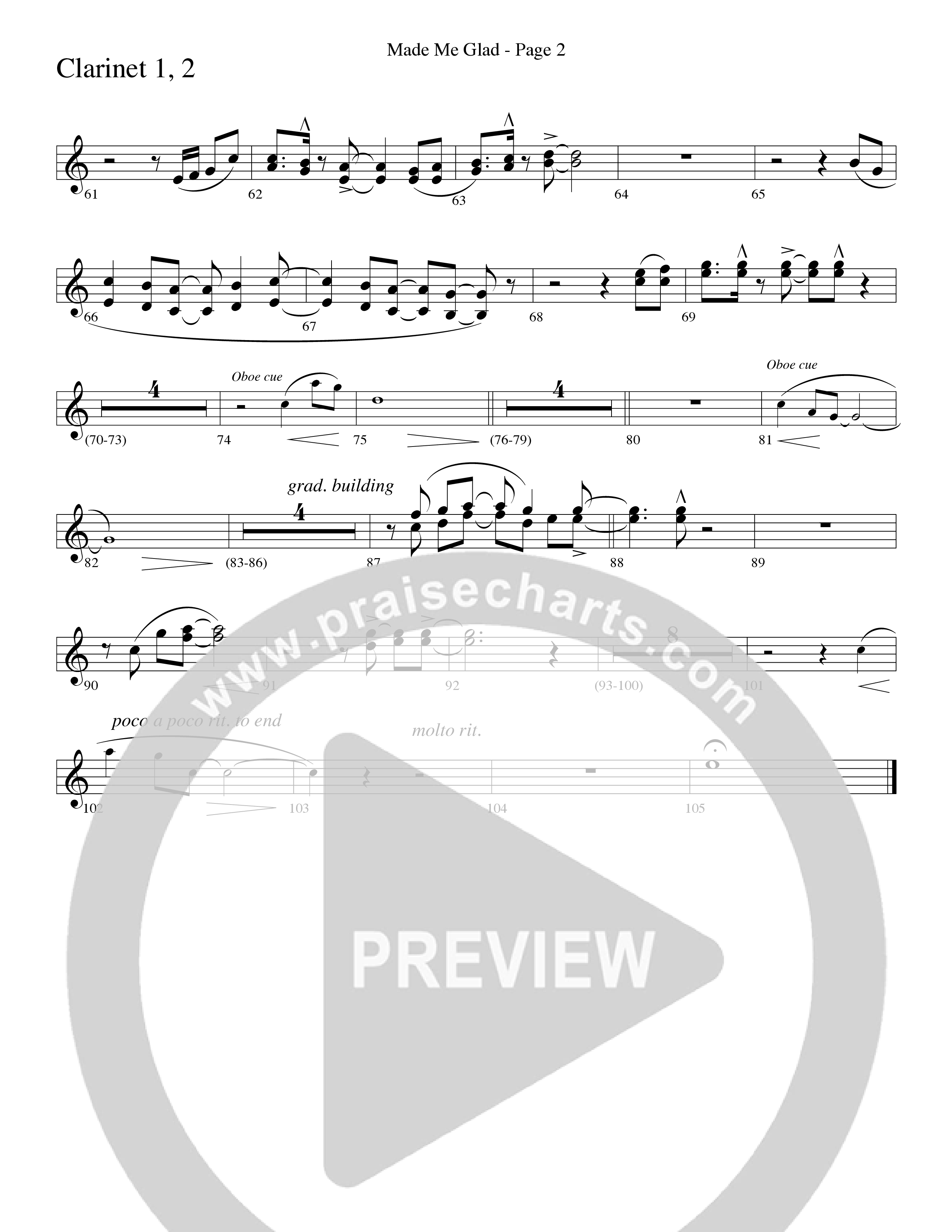 Made Me Glad (Choral Anthem SATB) Clarinet 1/2 (Word Music Choral / Arr. Gary Rhodes / Orch. Don Marsh)