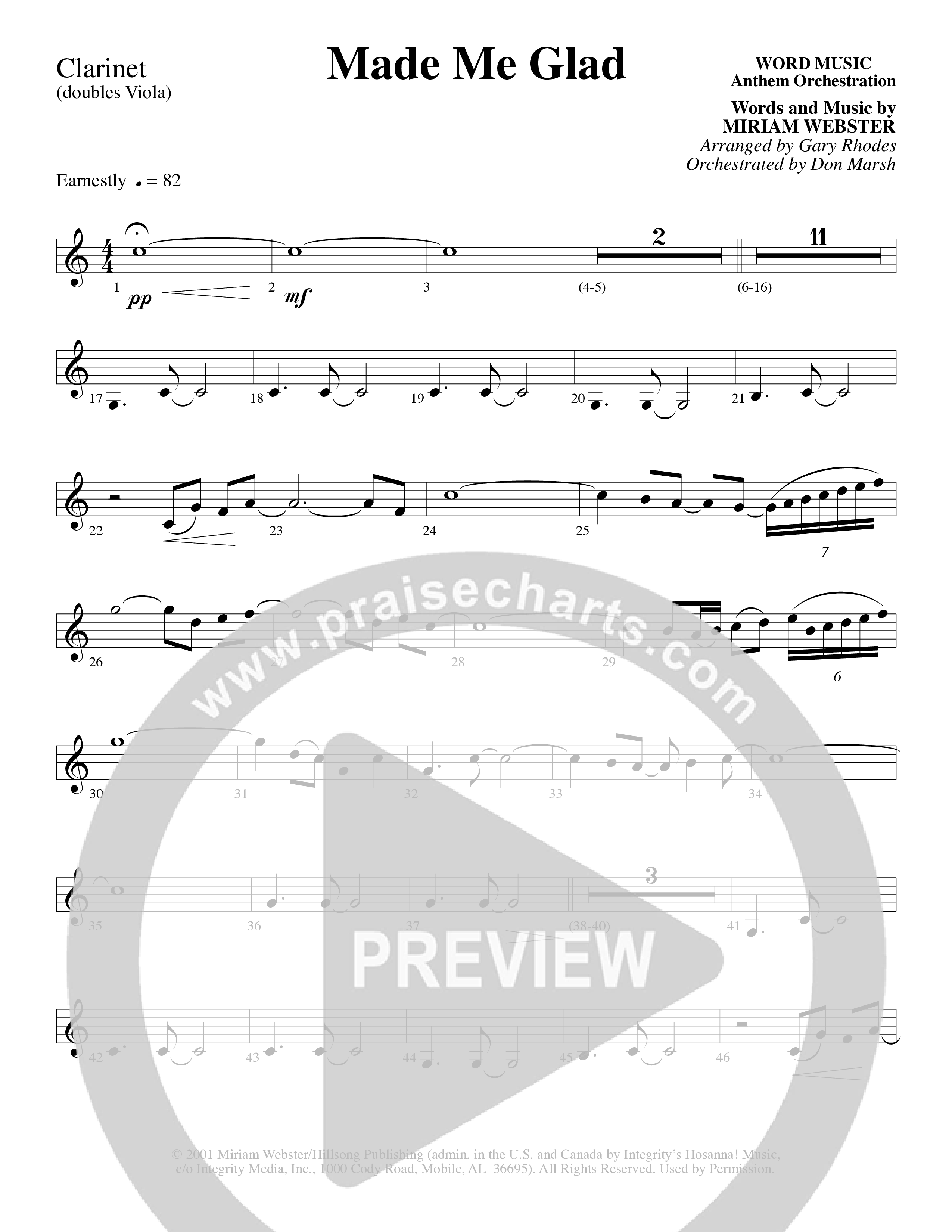Made Me Glad (Choral Anthem SATB) Clarinet 1/2 (Word Music Choral / Arr. Gary Rhodes / Orch. Don Marsh)