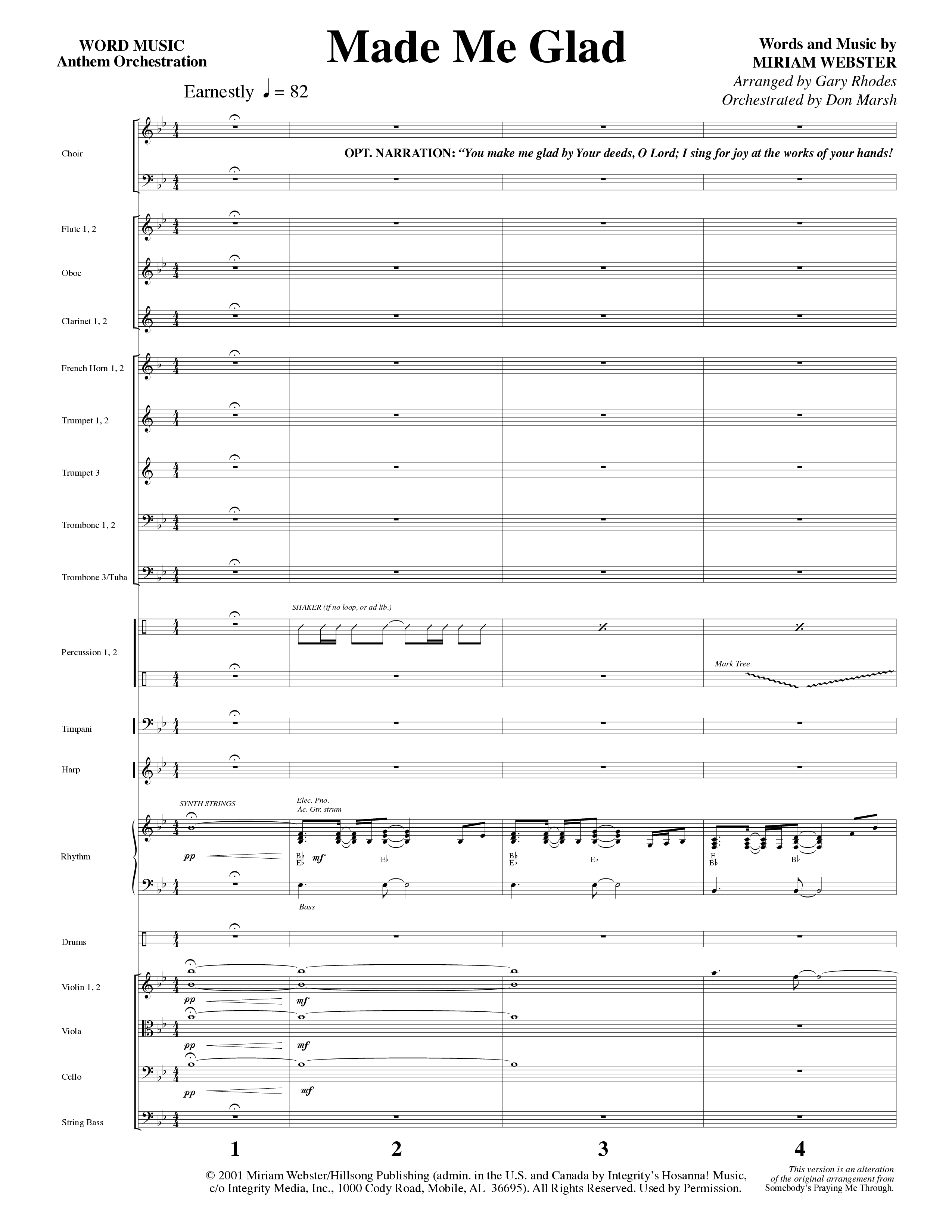 Made Me Glad (Choral Anthem SATB) Orchestration (Word Music Choral / Arr. Gary Rhodes / Orch. Don Marsh)