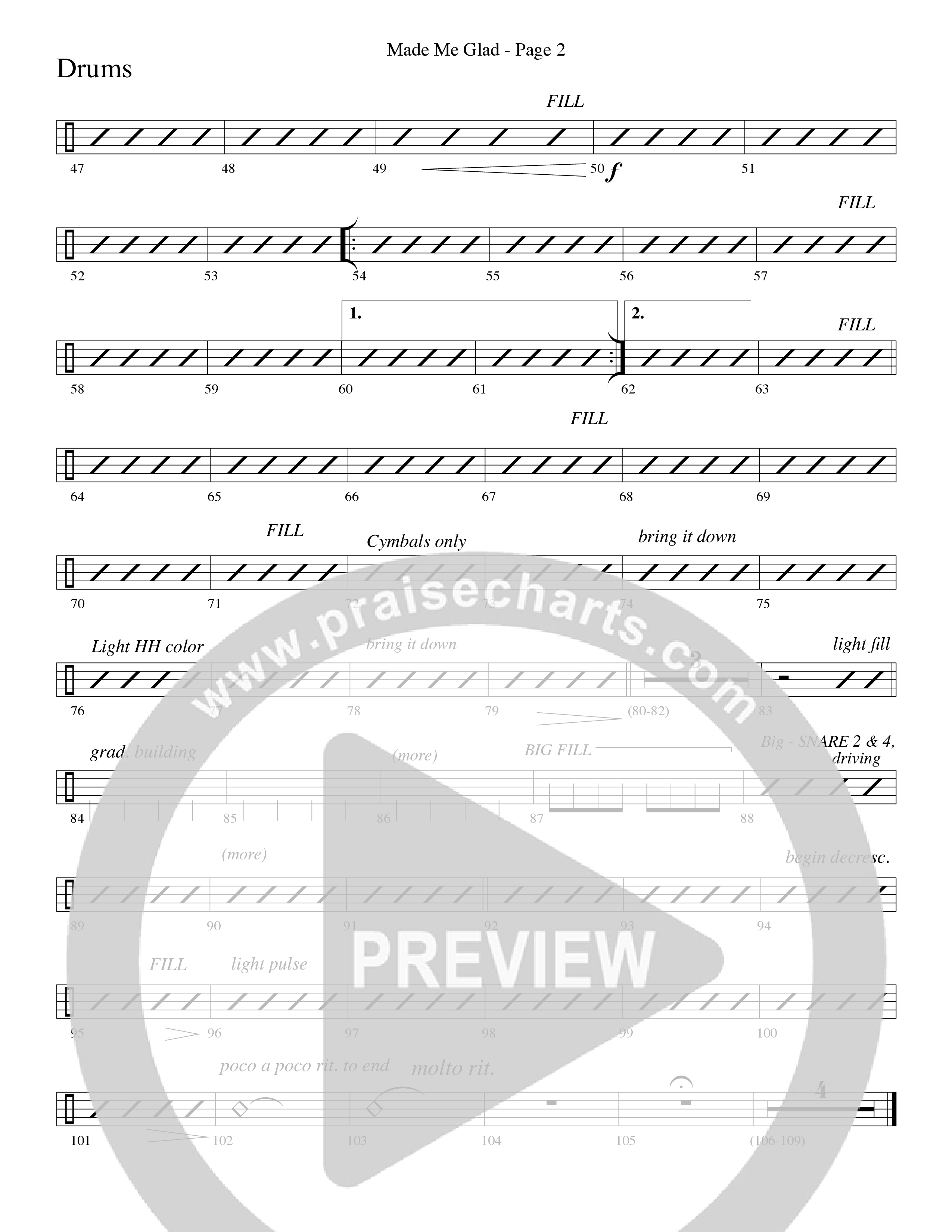 Made Me Glad (Choral Anthem SATB) Drum Set (Word Music Choral / Arr. Gary Rhodes / Orch. Don Marsh)