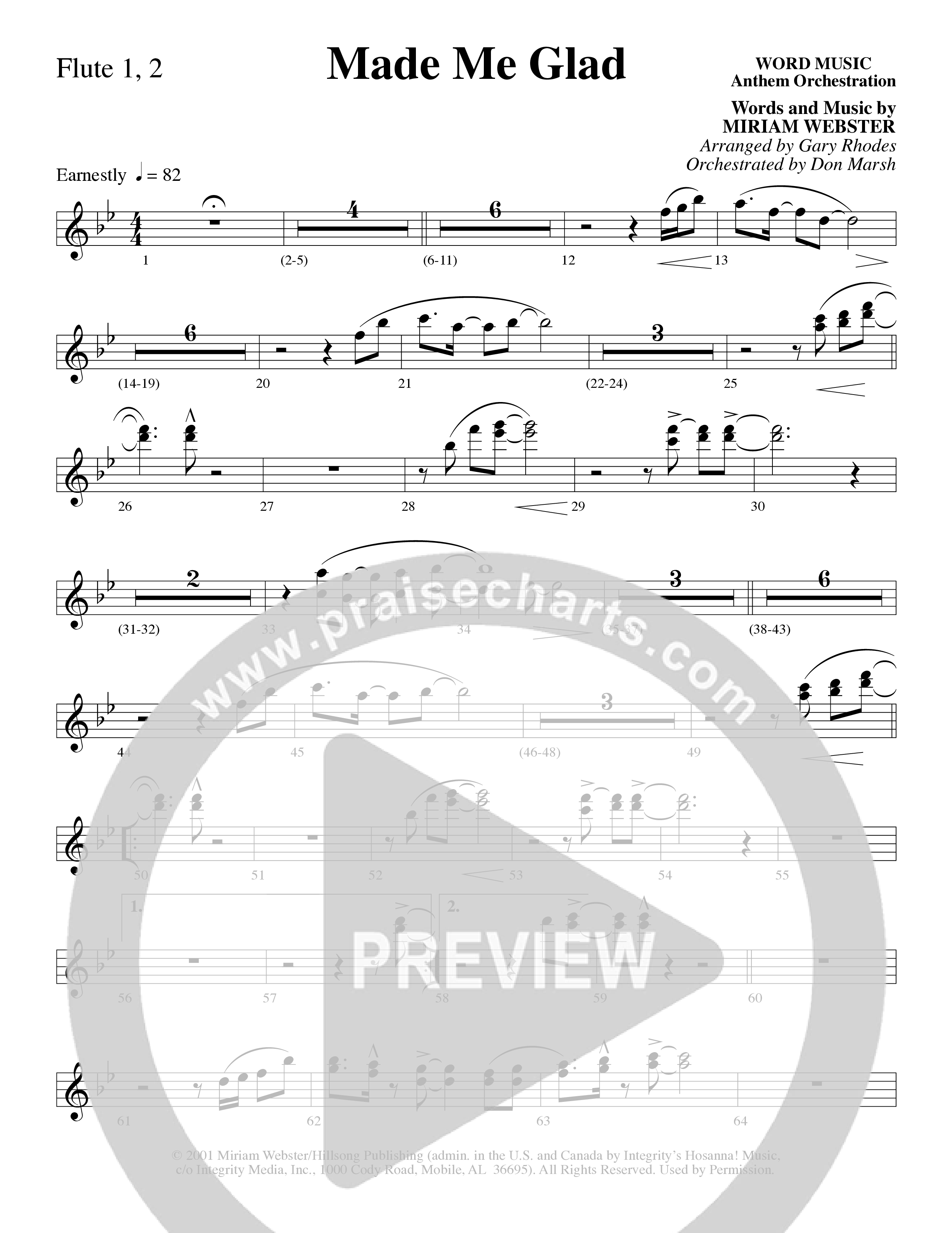 Made Me Glad (Choral Anthem SATB) Flute 1/2 (Word Music Choral / Arr. Gary Rhodes / Orch. Don Marsh)