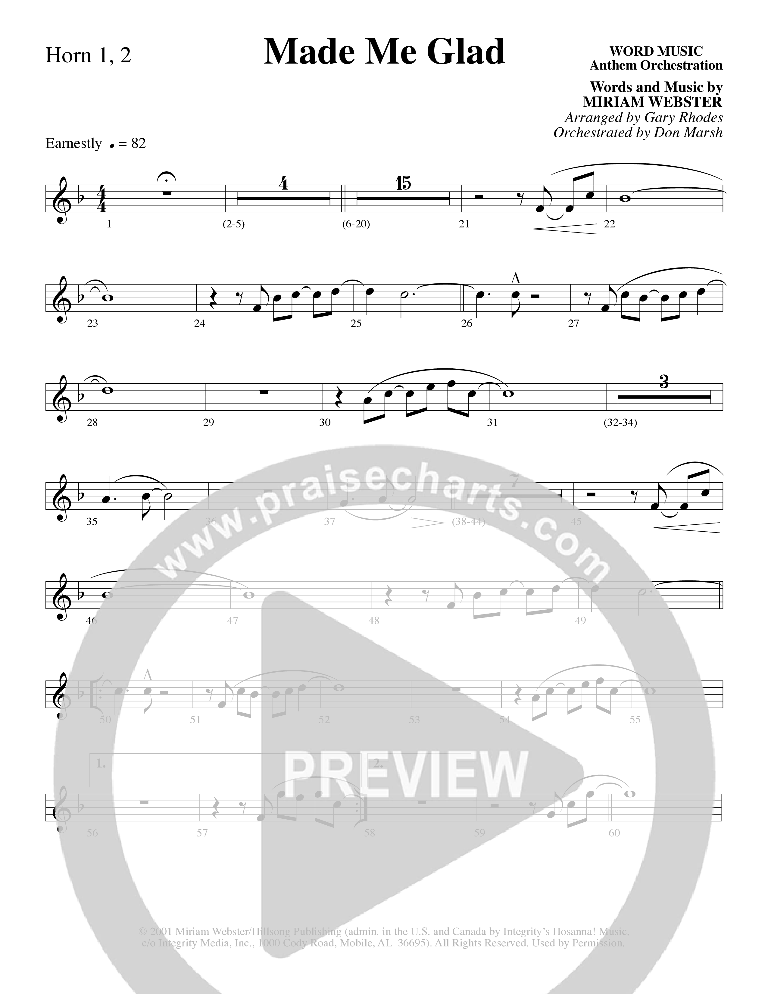 Made Me Glad (Choral Anthem SATB) French Horn 1/2 (Word Music Choral / Arr. Gary Rhodes / Orch. Don Marsh)